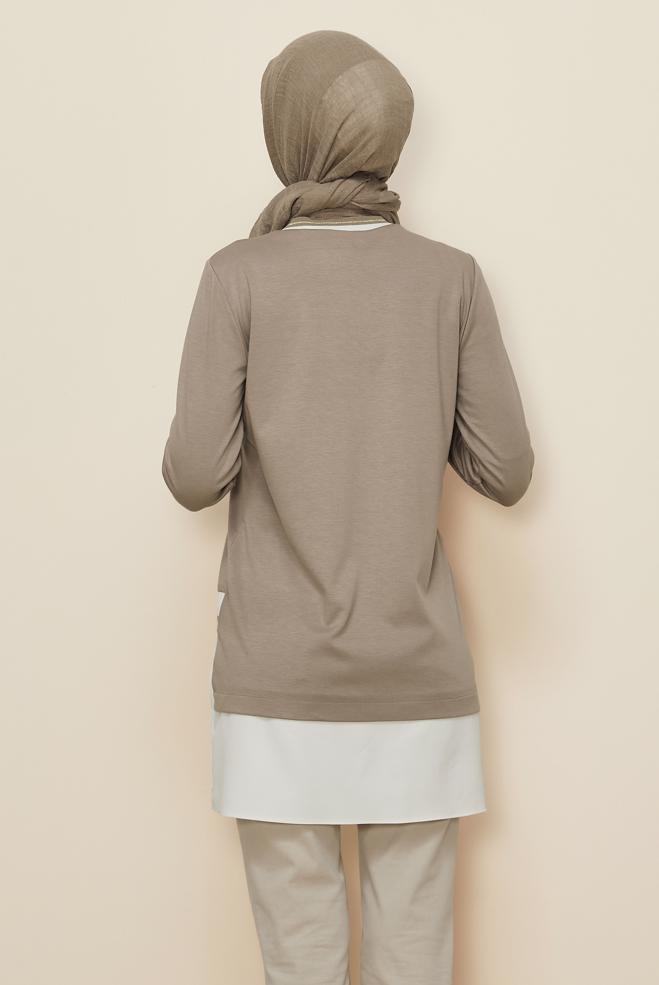 Vêtements hijab BEIGE TUNIQUE AVEC DÉTAIL DE POCHE 44236 - ALVİNA