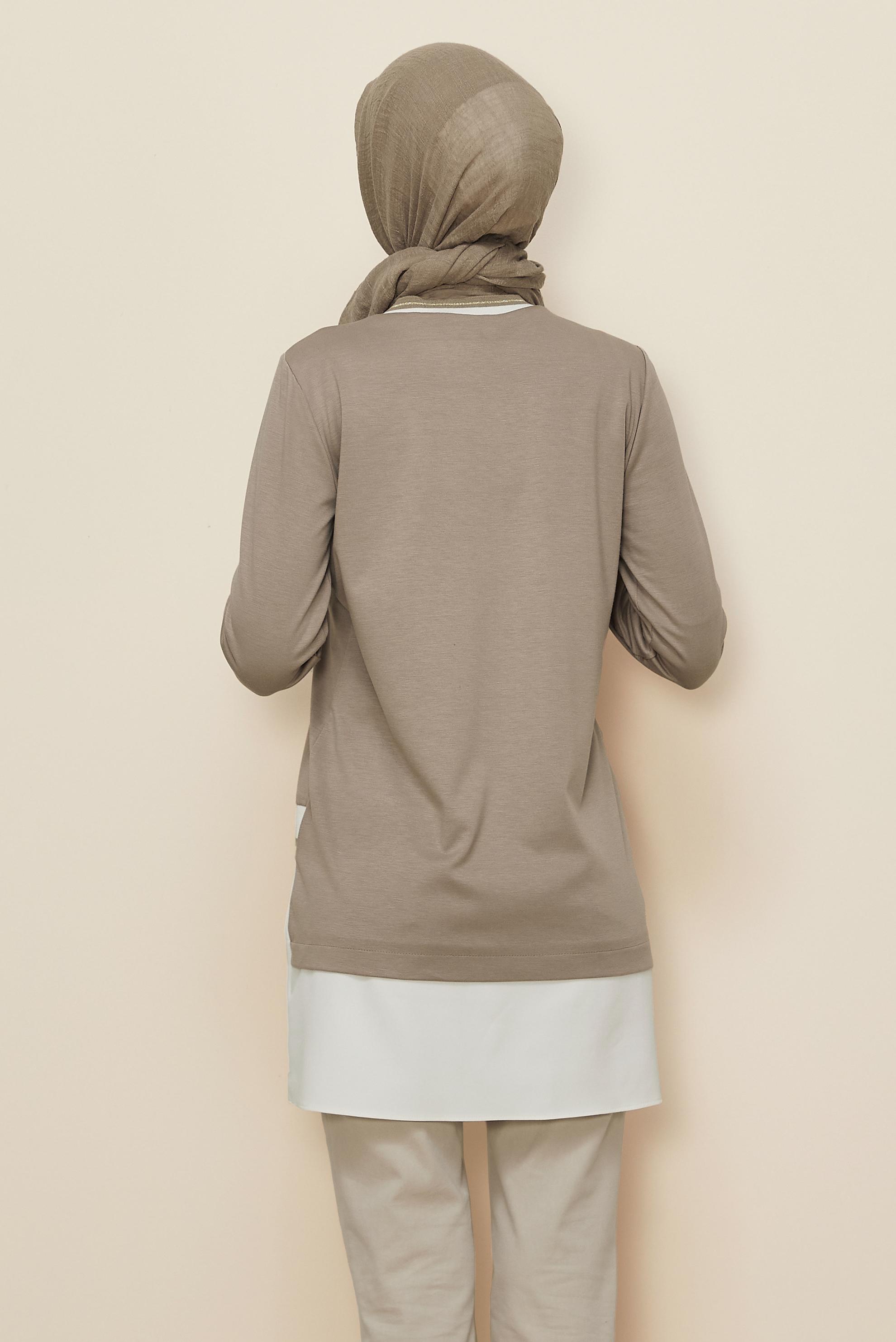 Vêtements hijab BEIGE TUNIQUE AVEC DÉTAIL DE POCHE 44236