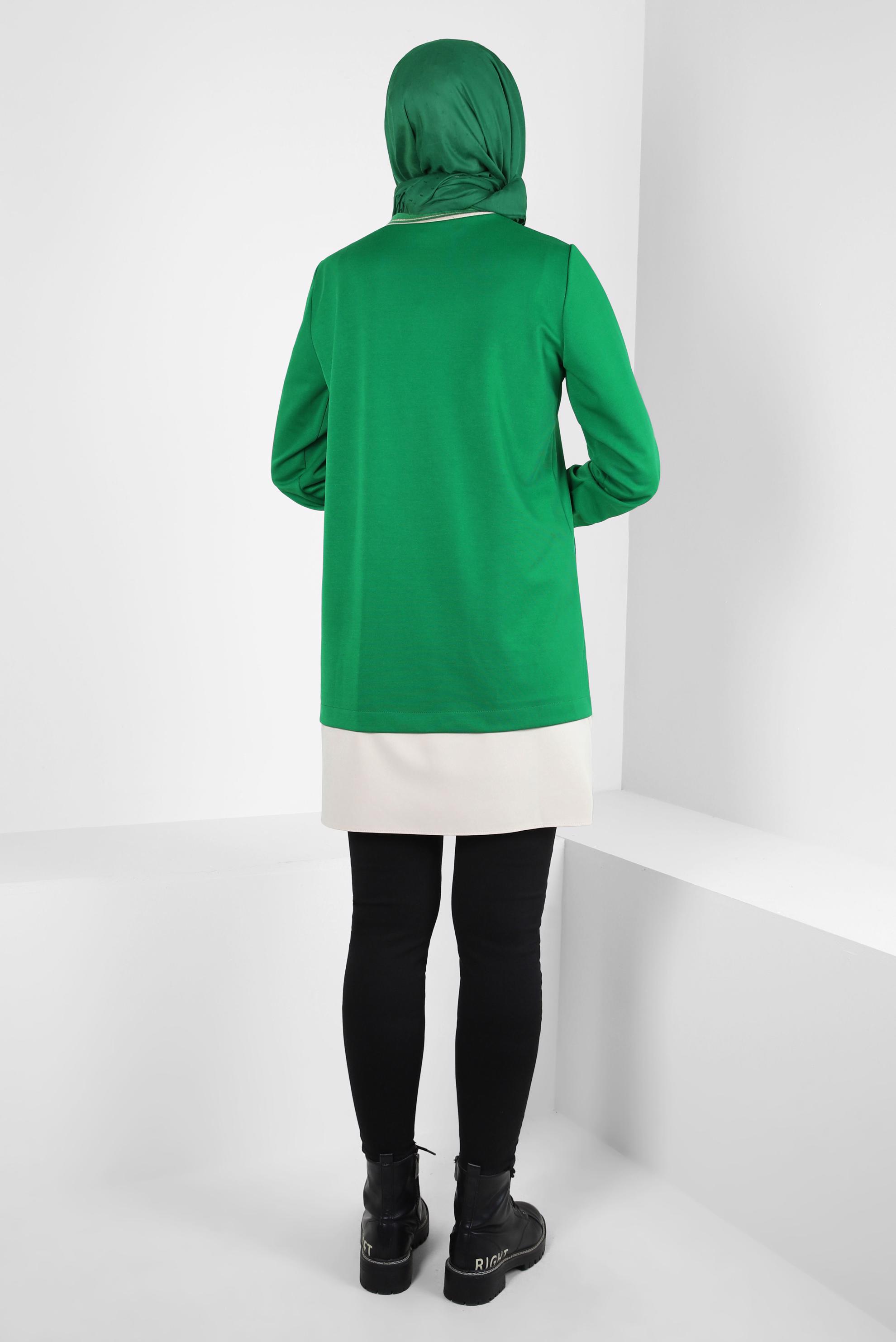 Tesettür giyim YEŞİL CEP DETAYLI TUNİK 44236