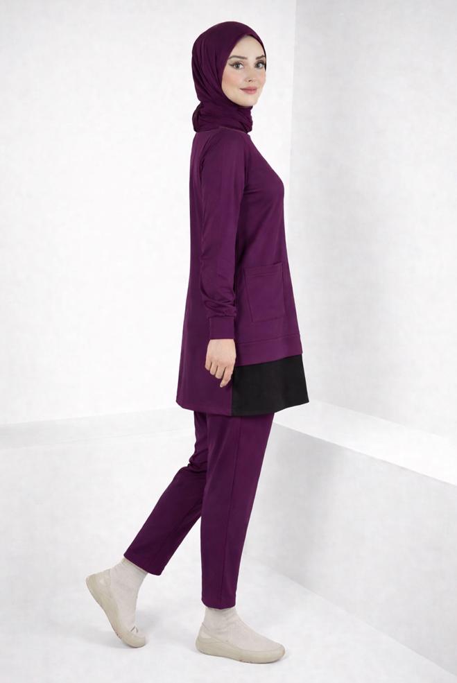 Tesettür giyim MOR CEP DETAYLI TUNİK 44236 - ALVİNA
