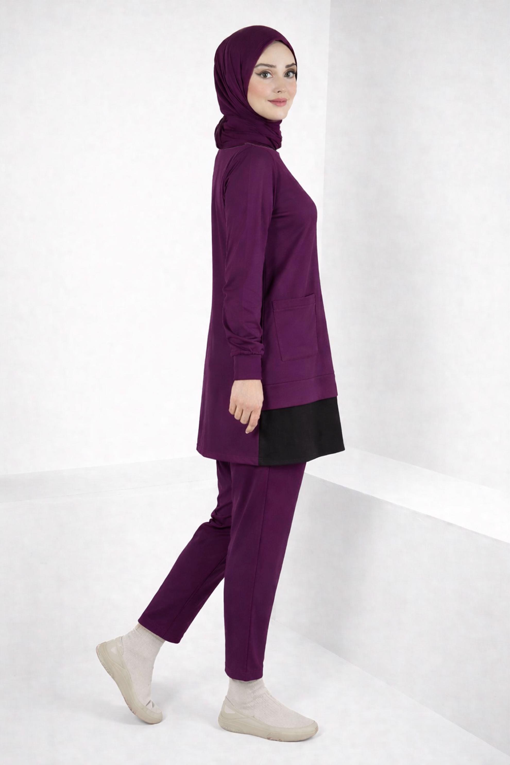 Tesettür giyim MOR CEP DETAYLI TUNİK 44236