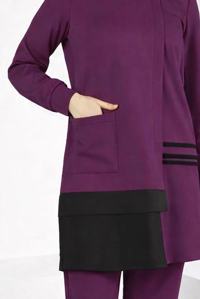 Tesettür giyim MOR CEP DETAYLI TUNİK 44236 - ALVİNA