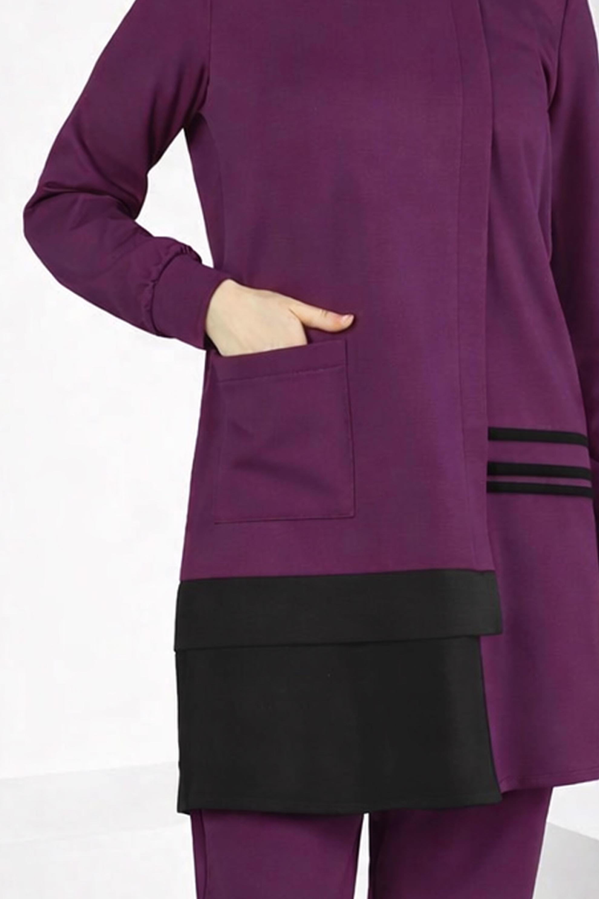 Tesettür giyim MOR CEP DETAYLI TUNİK 44236