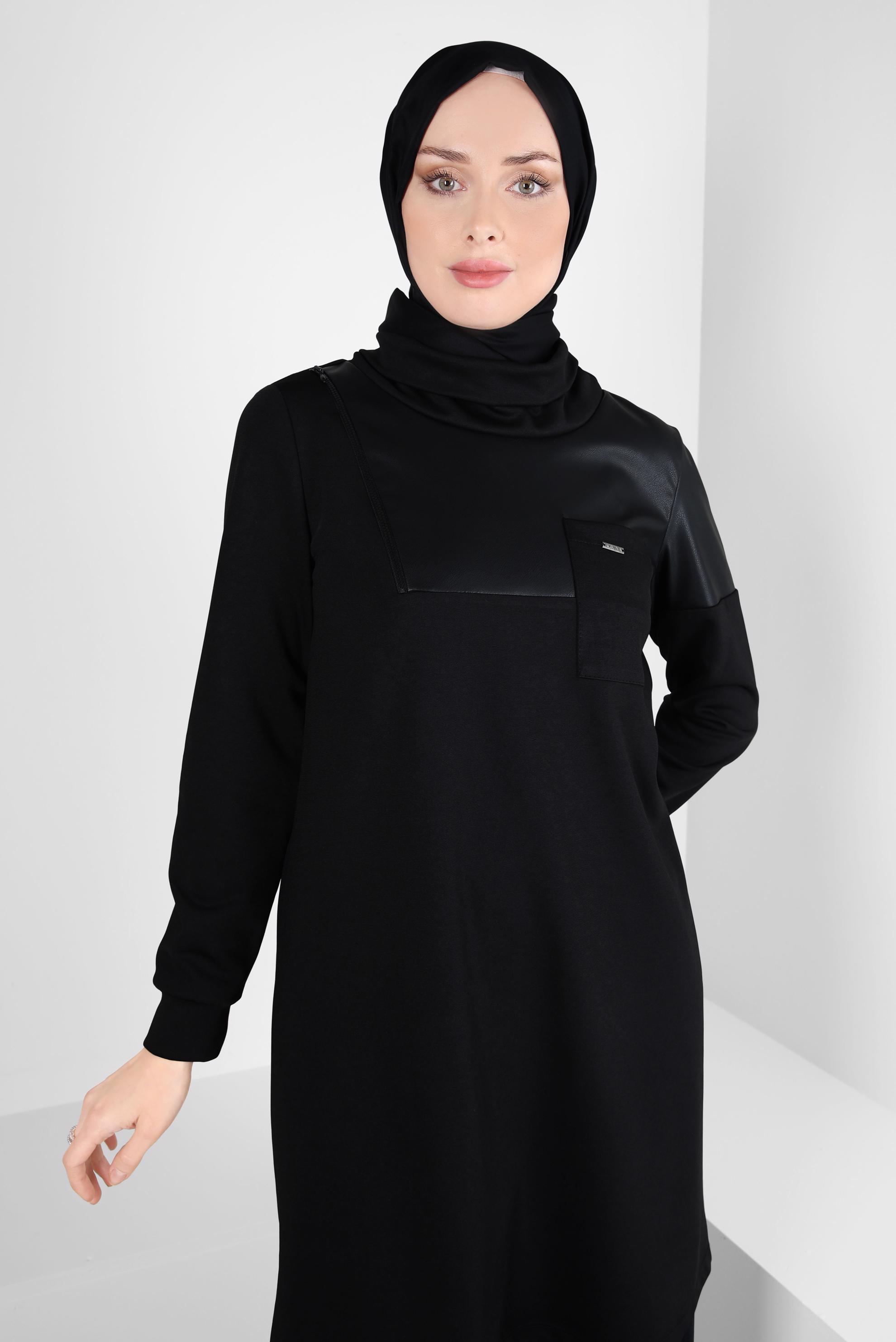 Tesettür giyim SİYAH BOĞAZLI YAKA TUNİK 44244