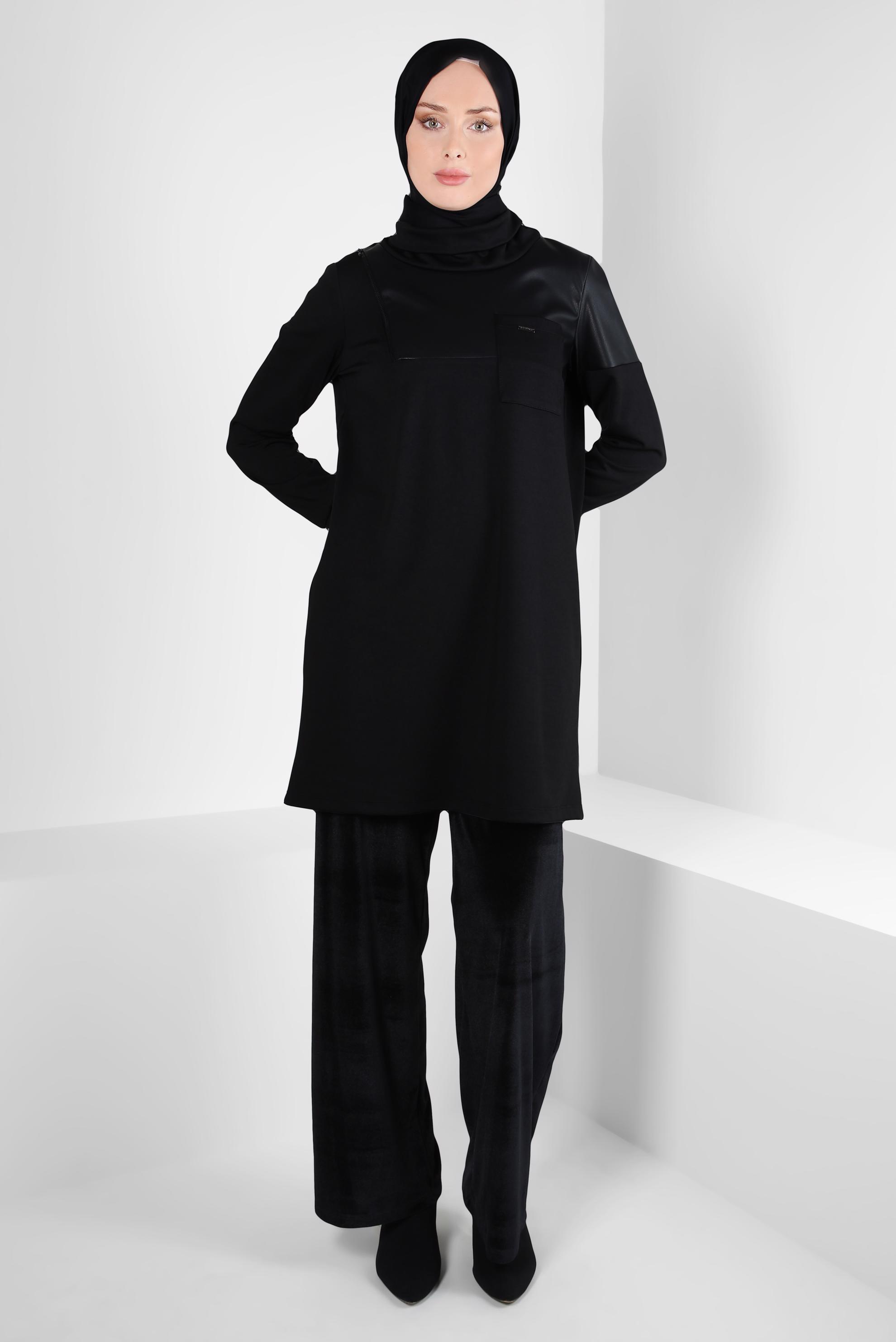 Tesettür giyim SİYAH BOĞAZLI YAKA TUNİK 44244