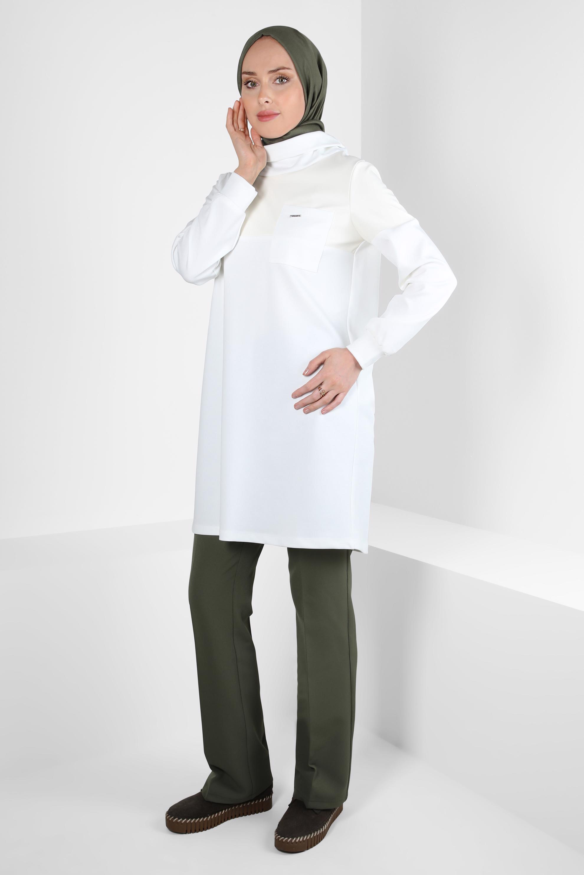 Tesettür giyim BEYAZ BOĞAZLI YAKA TUNİK 44244