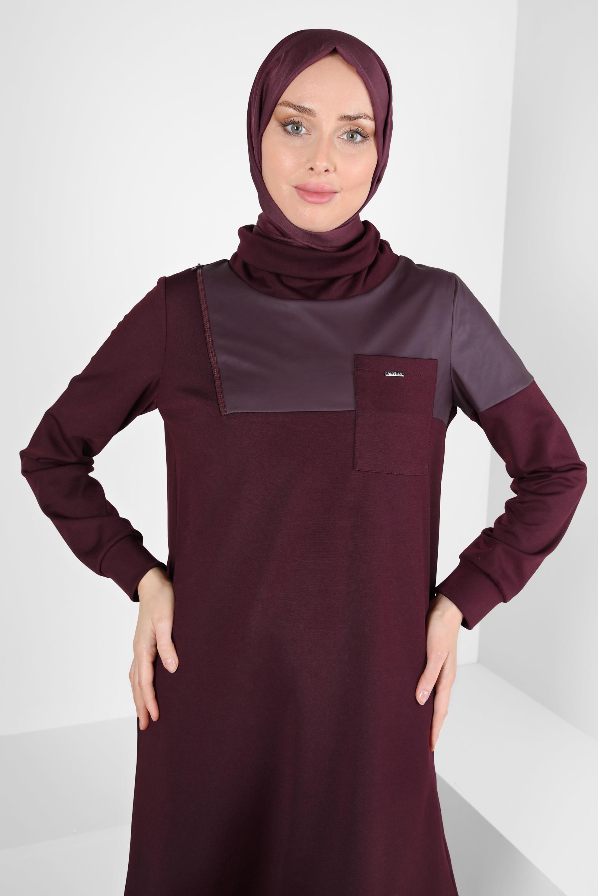 Tesettür giyim BORDO BOĞAZLI YAKA TUNİK 44244