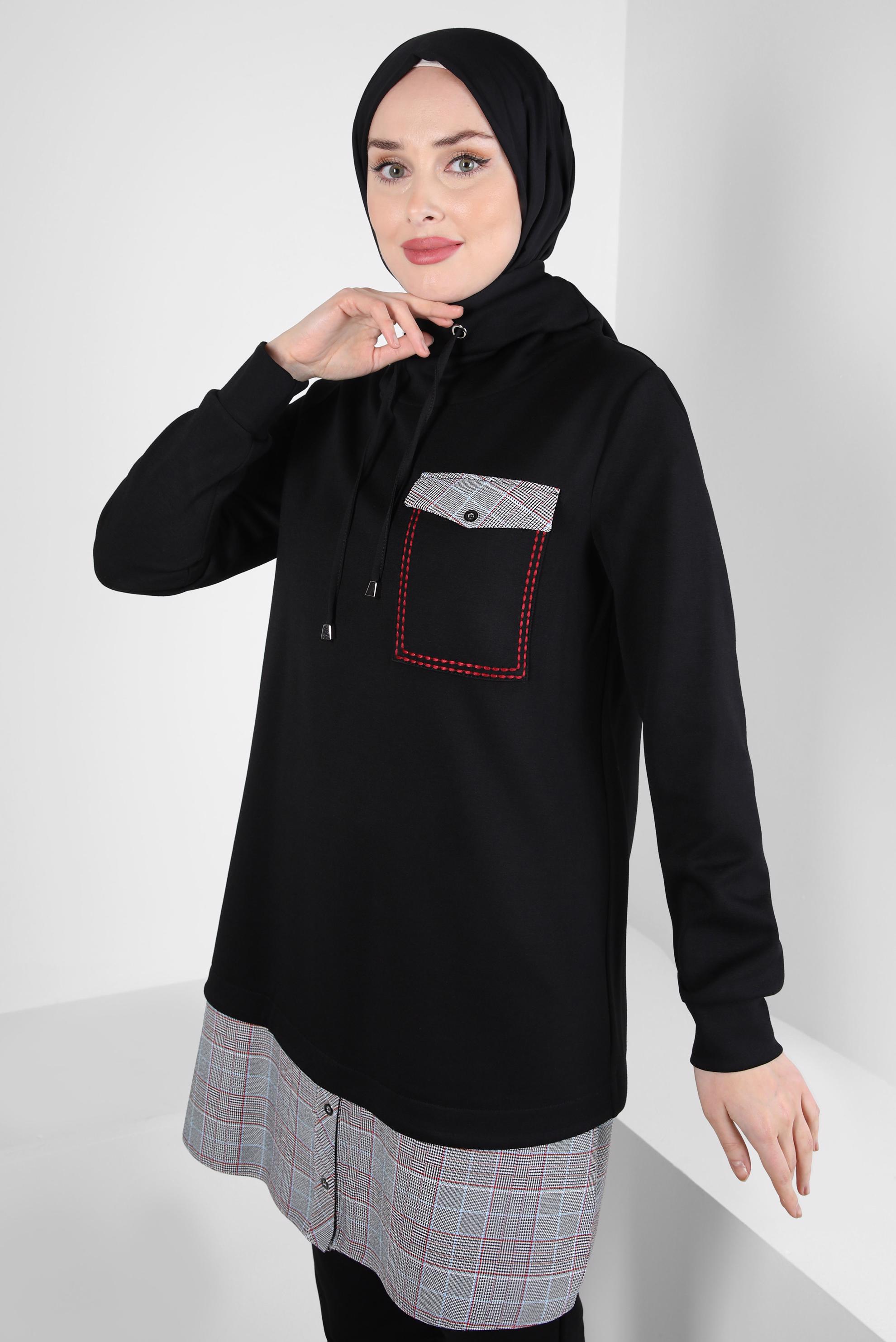 Tesettür giyim SİYAH GÖMLEK GARNİLİ TUNİK 44246