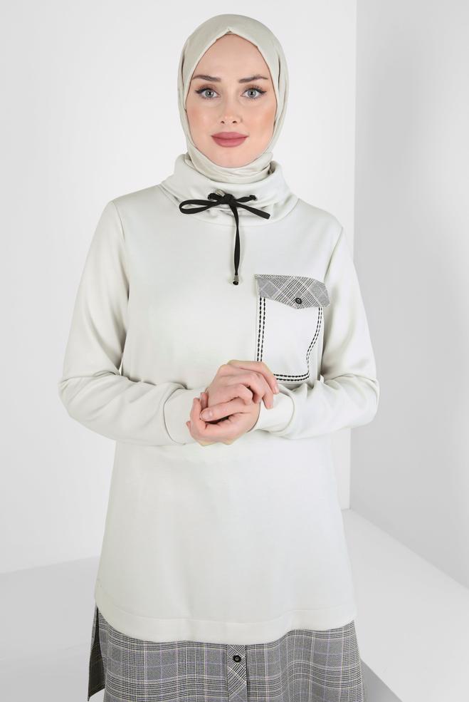 Hijab clothing BEIGE SHIRT BINDING TUNIC 44246 - ALVİNA