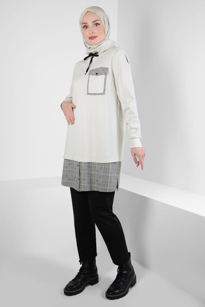 Hijab clothing BEIGE SHIRT BINDING TUNIC 44246 - ALVİNA