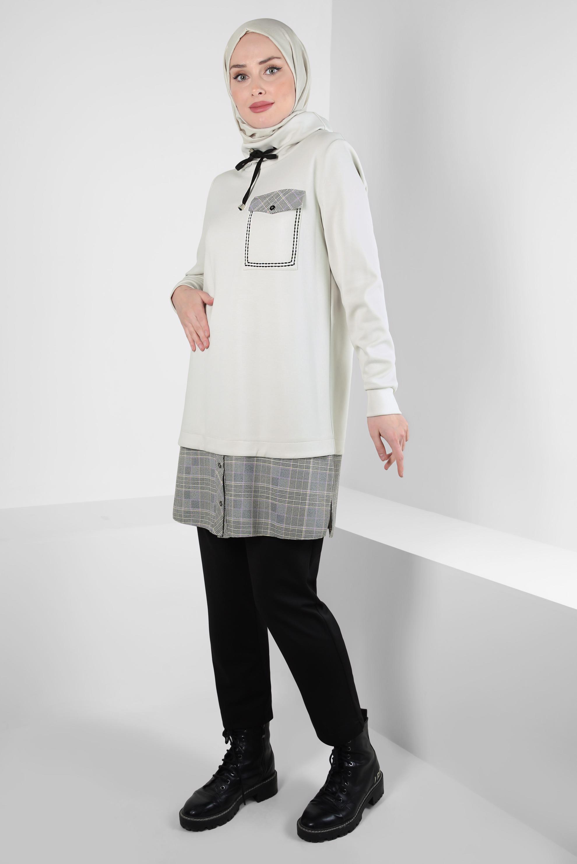 Vêtements hijab BEIGE CHEMISE RELIURE TUNIQUE 44246