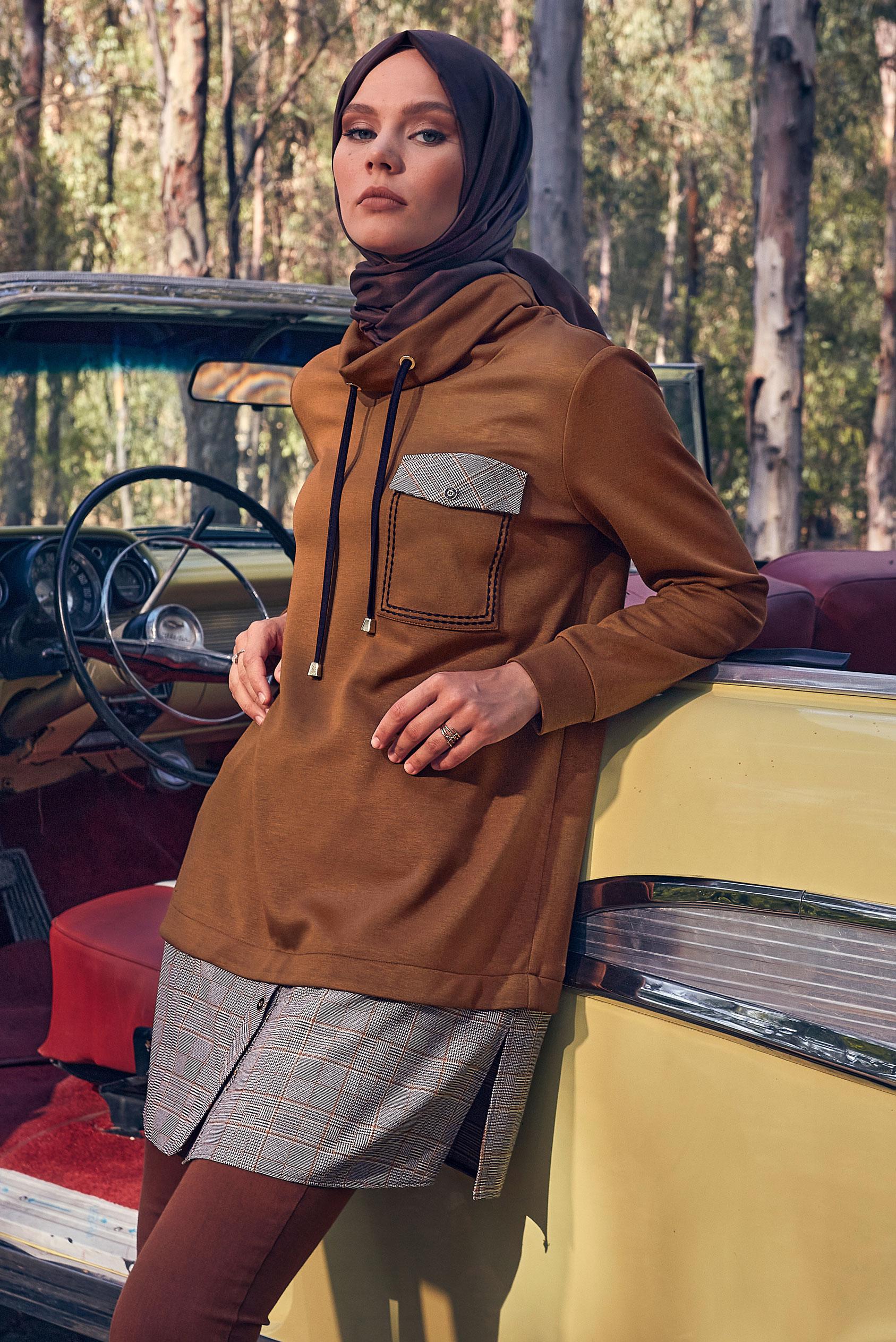 Tesettür giyim TABA GÖMLEK GARNİLİ TUNİK 44246