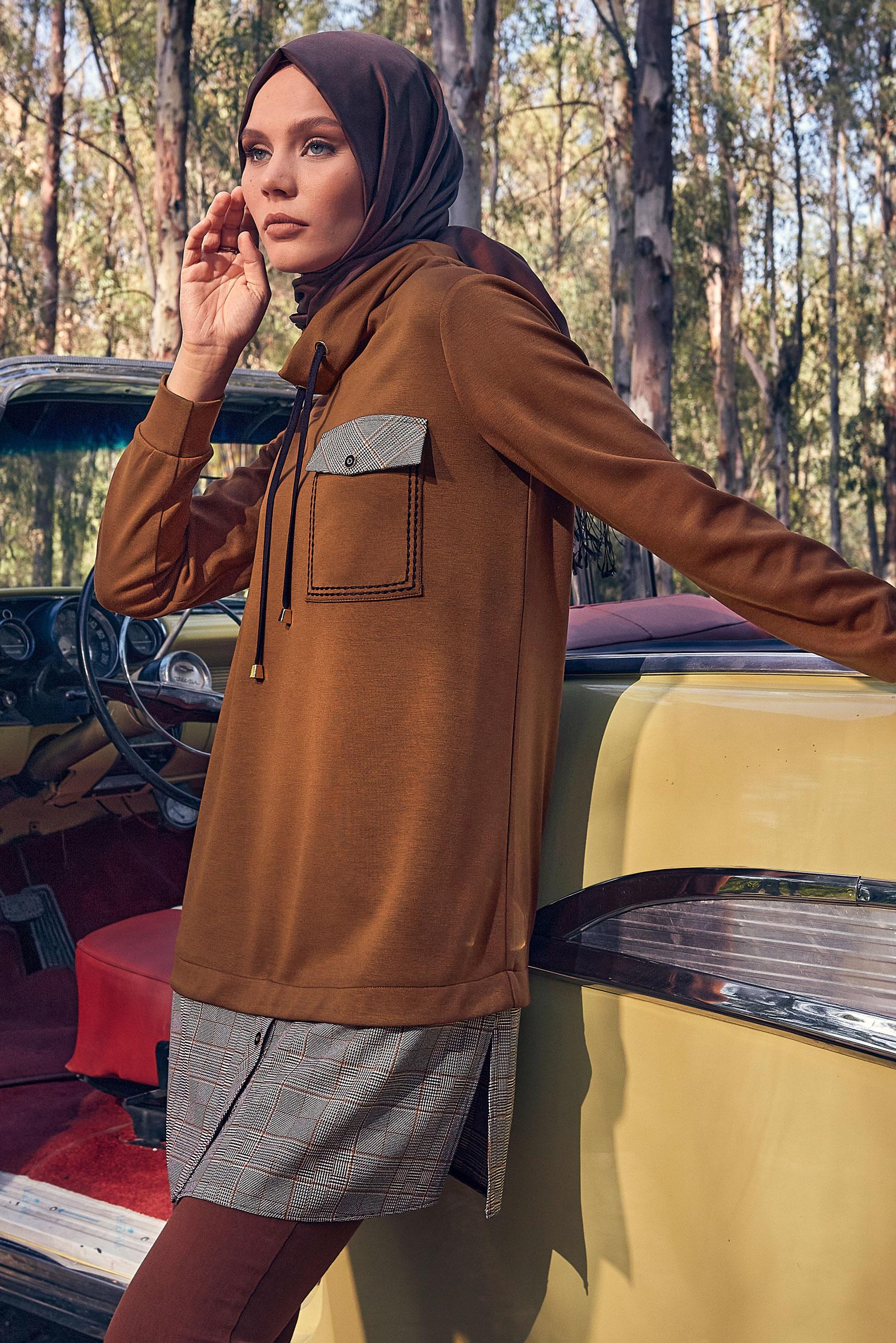 Tesettür giyim TABA GÖMLEK GARNİLİ TUNİK 44246