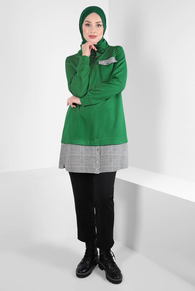 Hijab clothing GREEN SHIRT BINDING TUNIC 44246 - ALVİNA