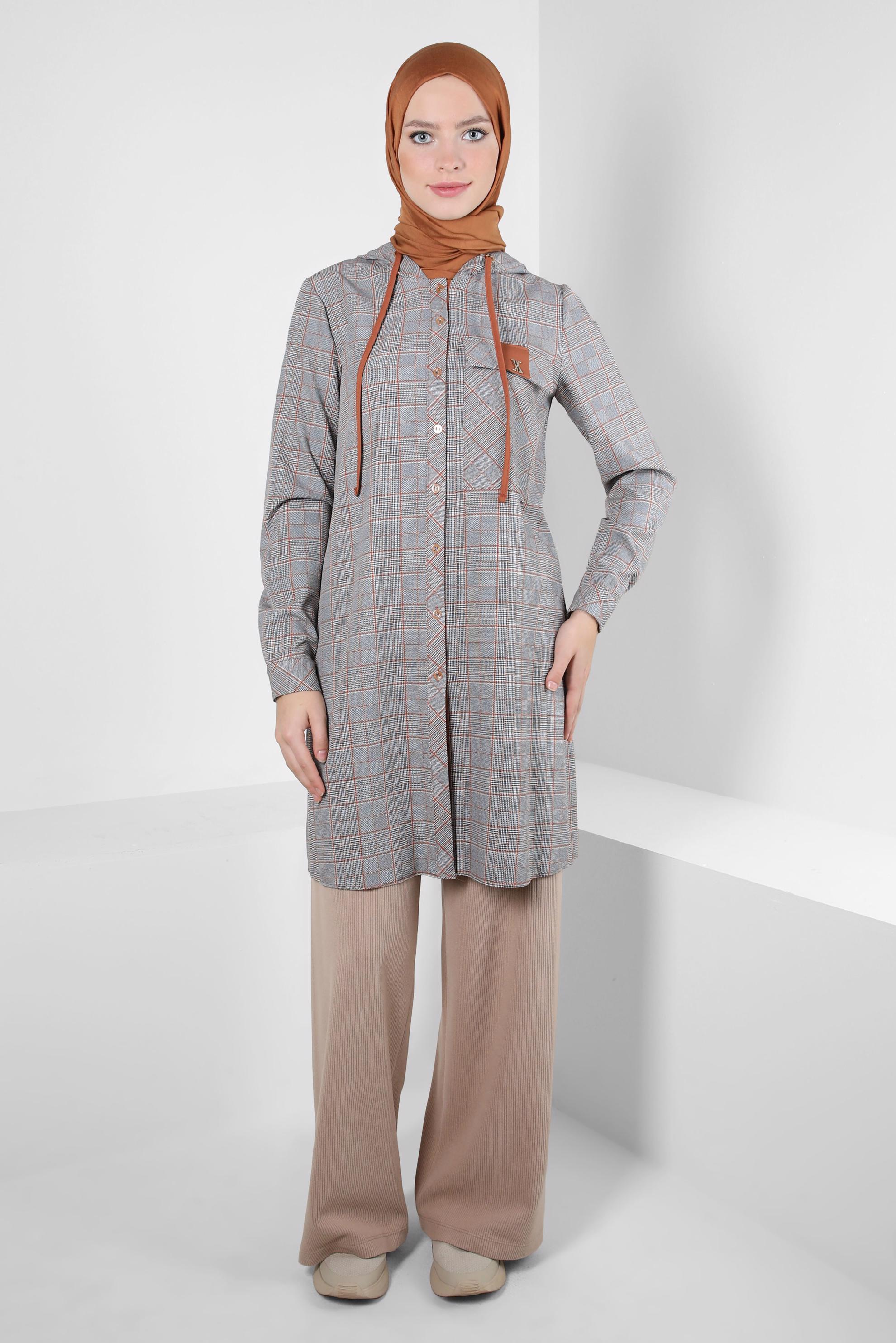 Tesettür giyim MAVİ EKOSE DESENLİ TUNİK 44247