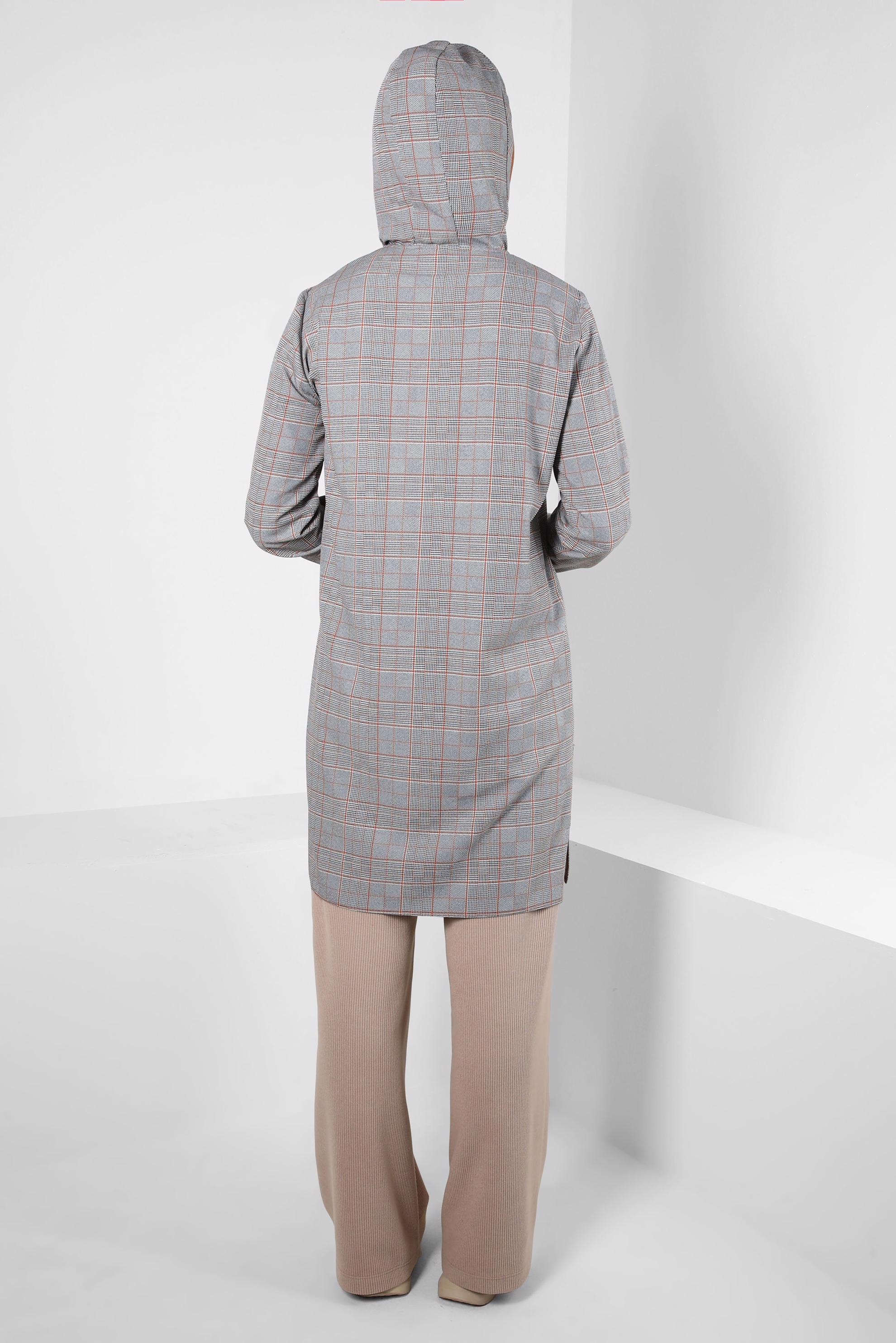 Tesettür giyim MAVİ EKOSE DESENLİ TUNİK 44247