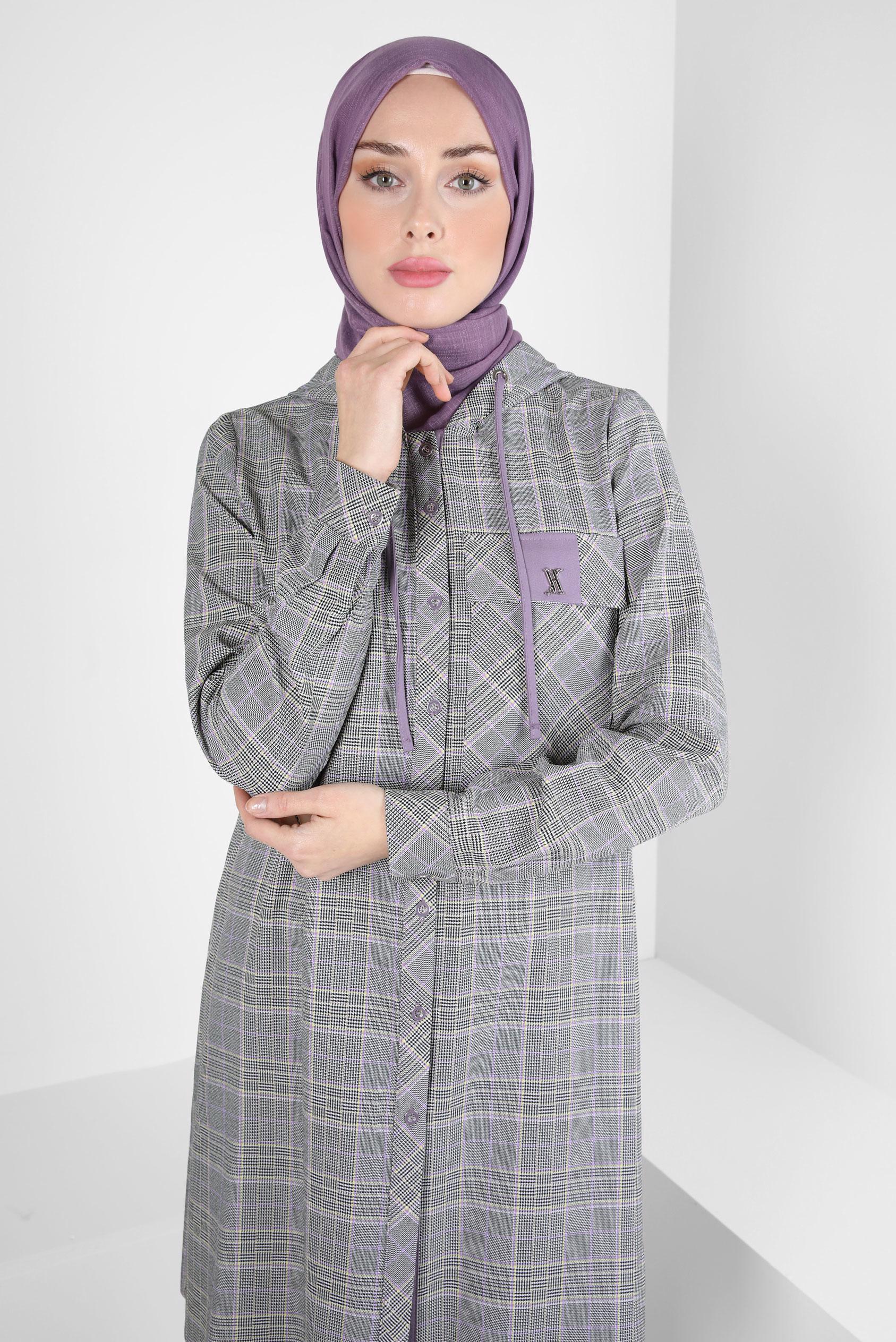 Tesettür giyim MOR EKOSE DESENLİ TUNİK 44247