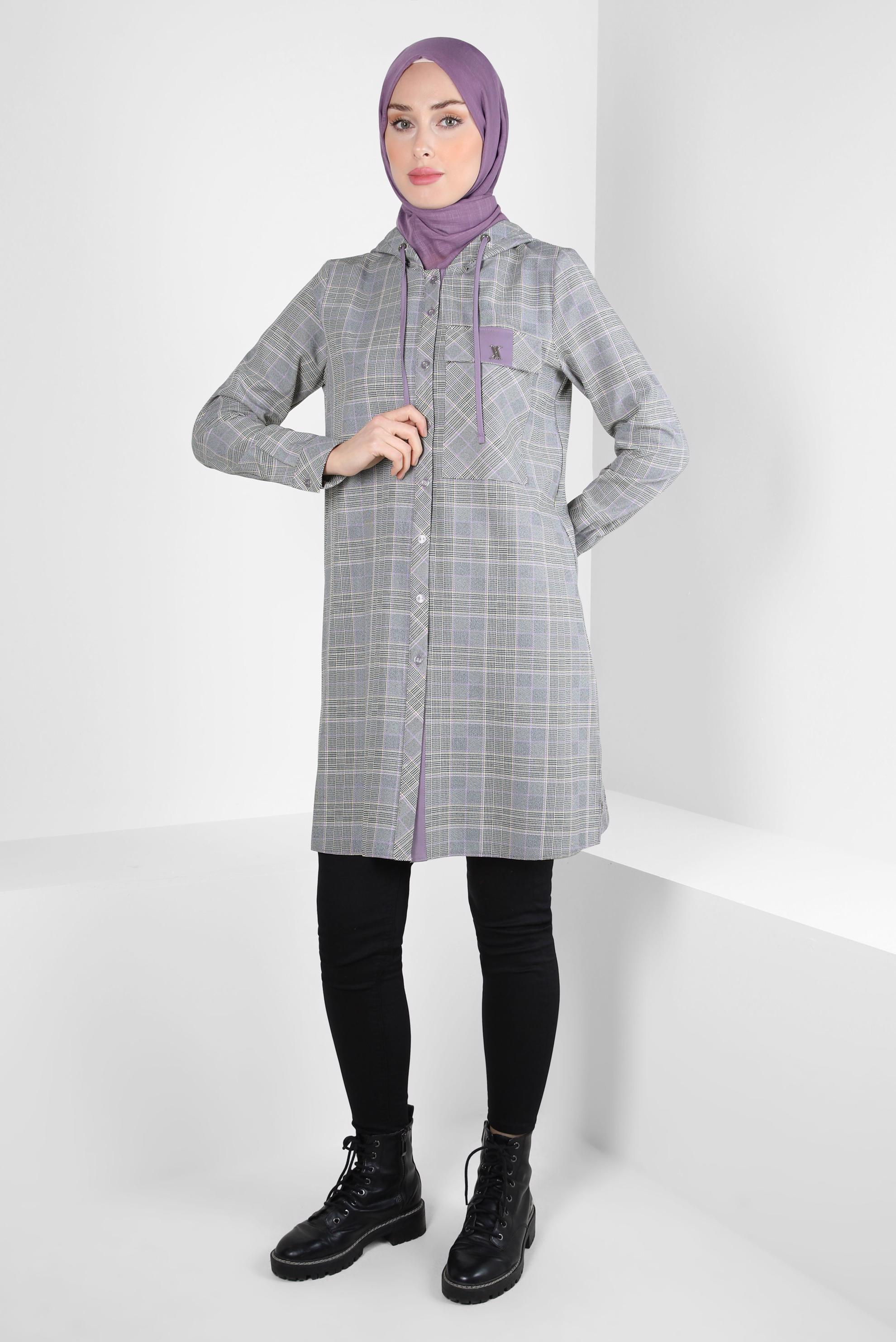 Tesettür giyim MOR EKOSE DESENLİ TUNİK 44247