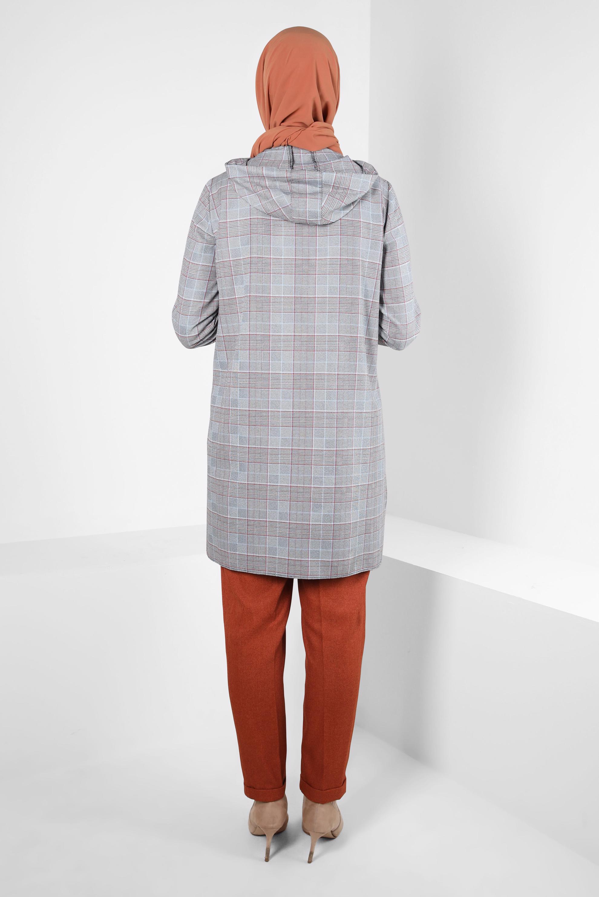 Tesettür giyim TURUNCU EKOSE DESENLİ TUNİK 44247