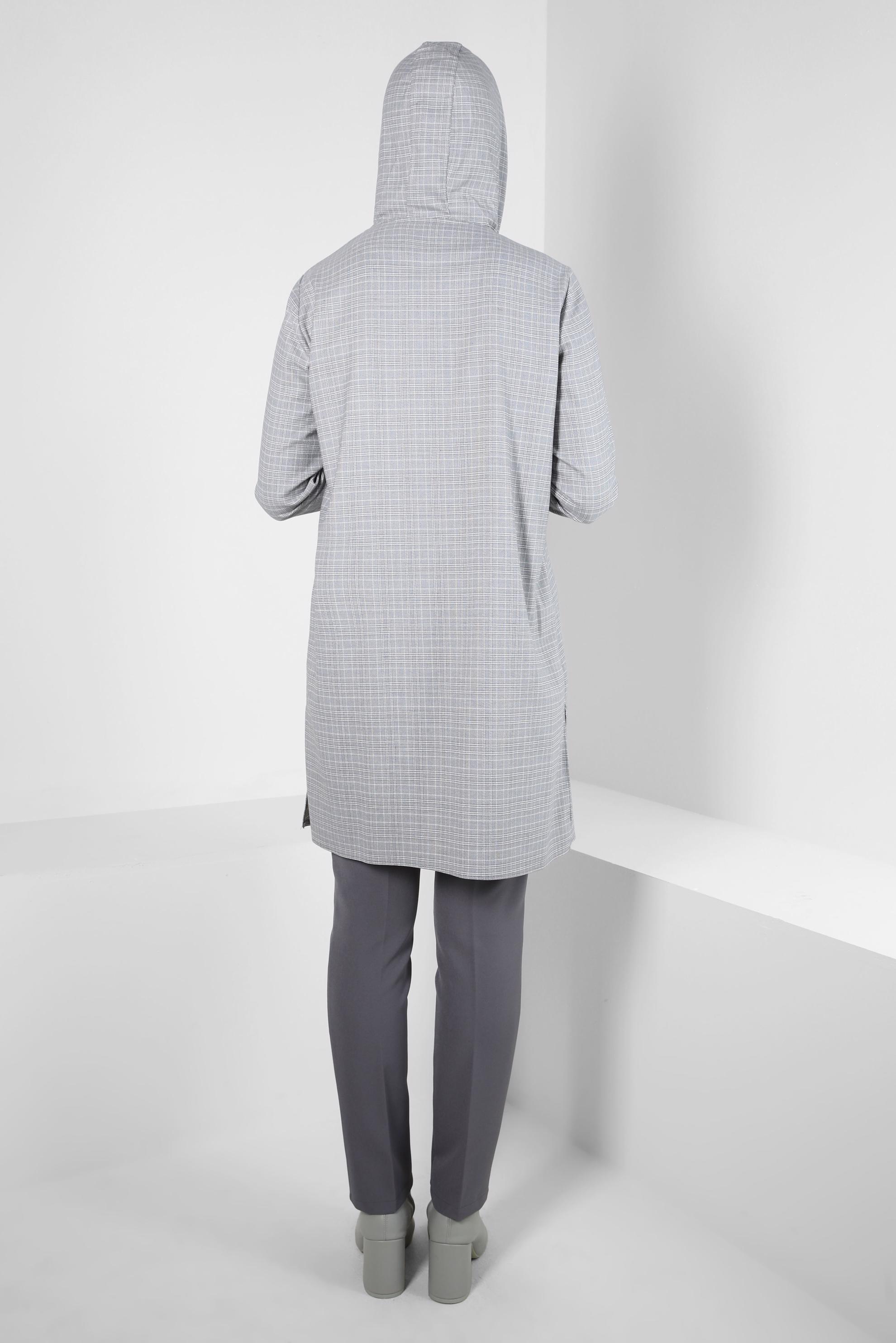 Tesettür giyim GRİ KAPÜŞONLU TUNİK 44247-1