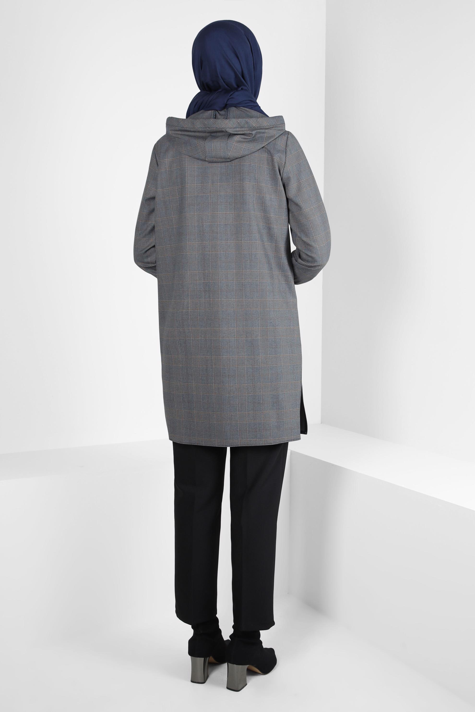 Tesettür giyim GRİ EKOSE DESENLİ TUNİK 44247-4