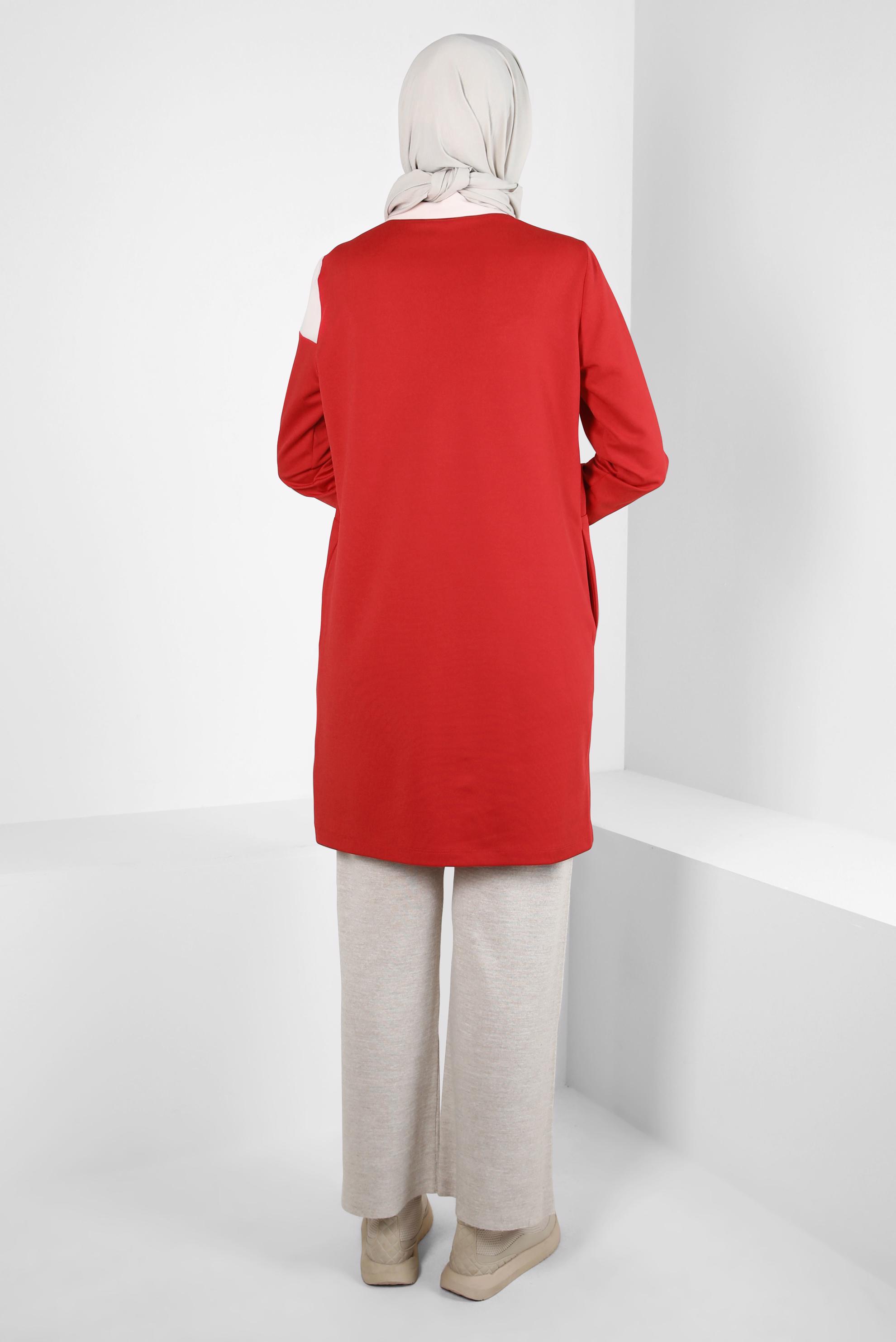 Tesettür giyim KIRMIZI İKİ RENKLİ TUNİK 44268