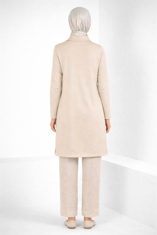Tesettür giyim BEJ İKİ RENKLİ TUNİK 44268 - ALVİNA