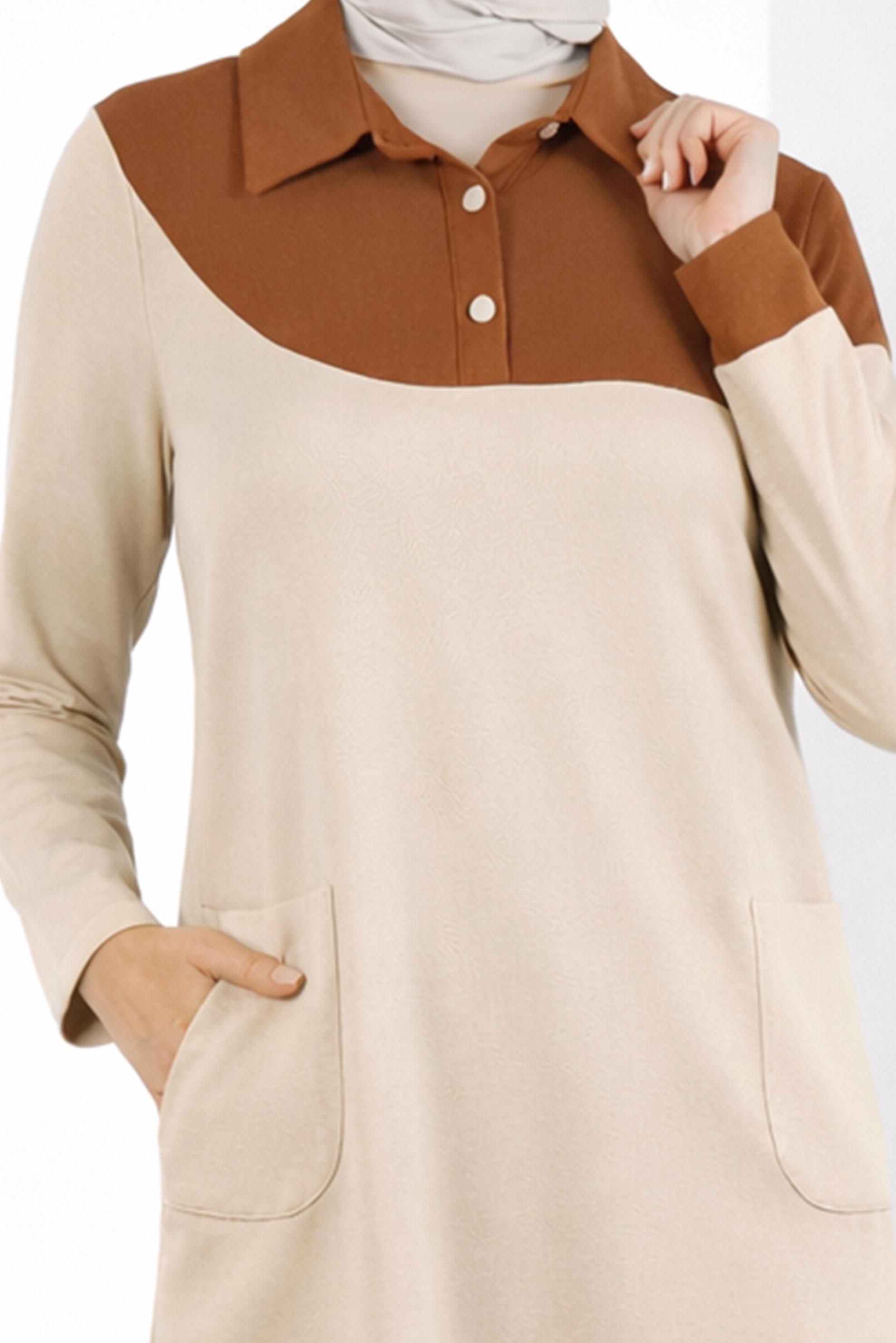 Tesettür giyim BEJ İKİ RENKLİ TUNİK 44268