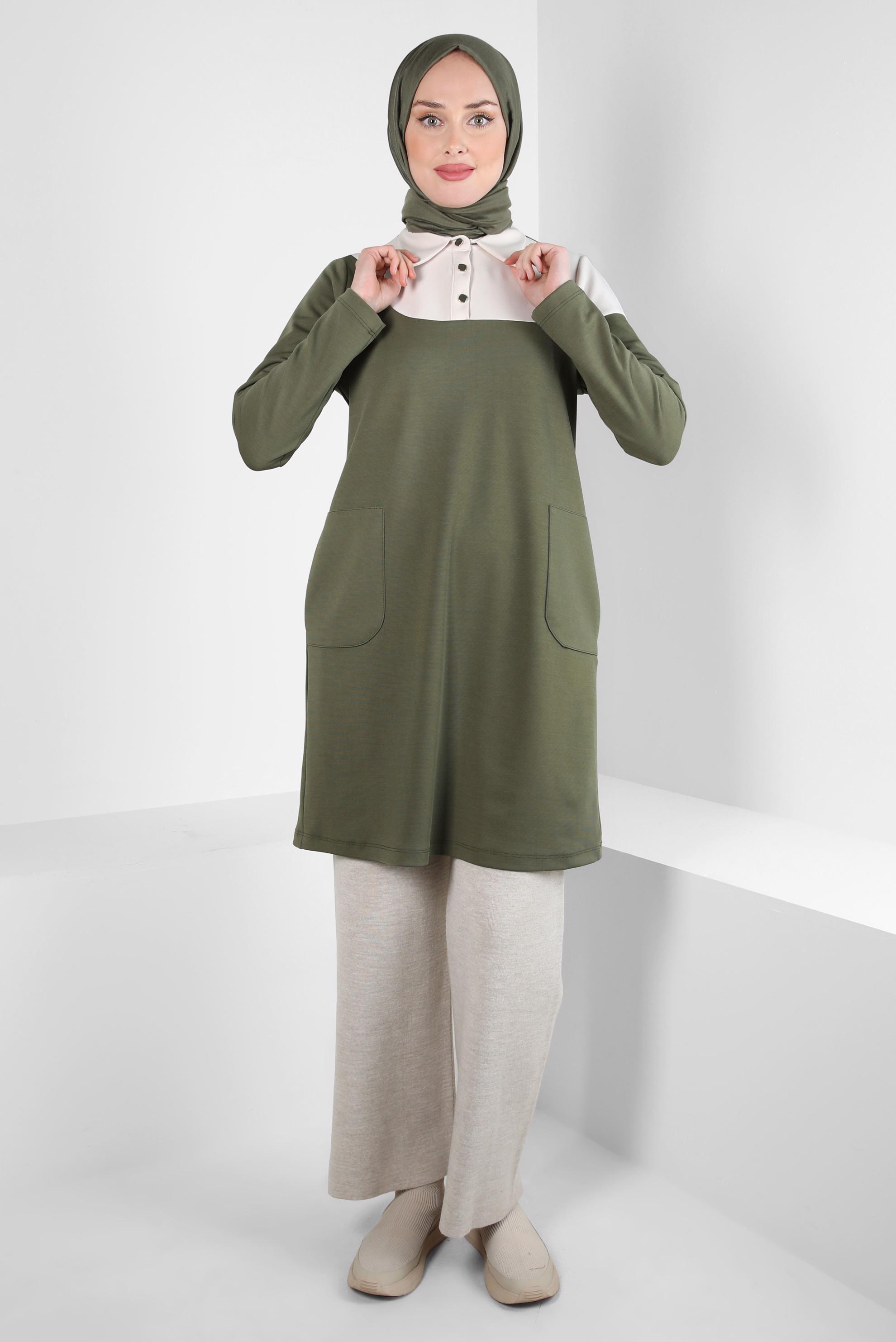 Tesettür giyim HAKİ İKİ RENKLİ TUNİK 44268