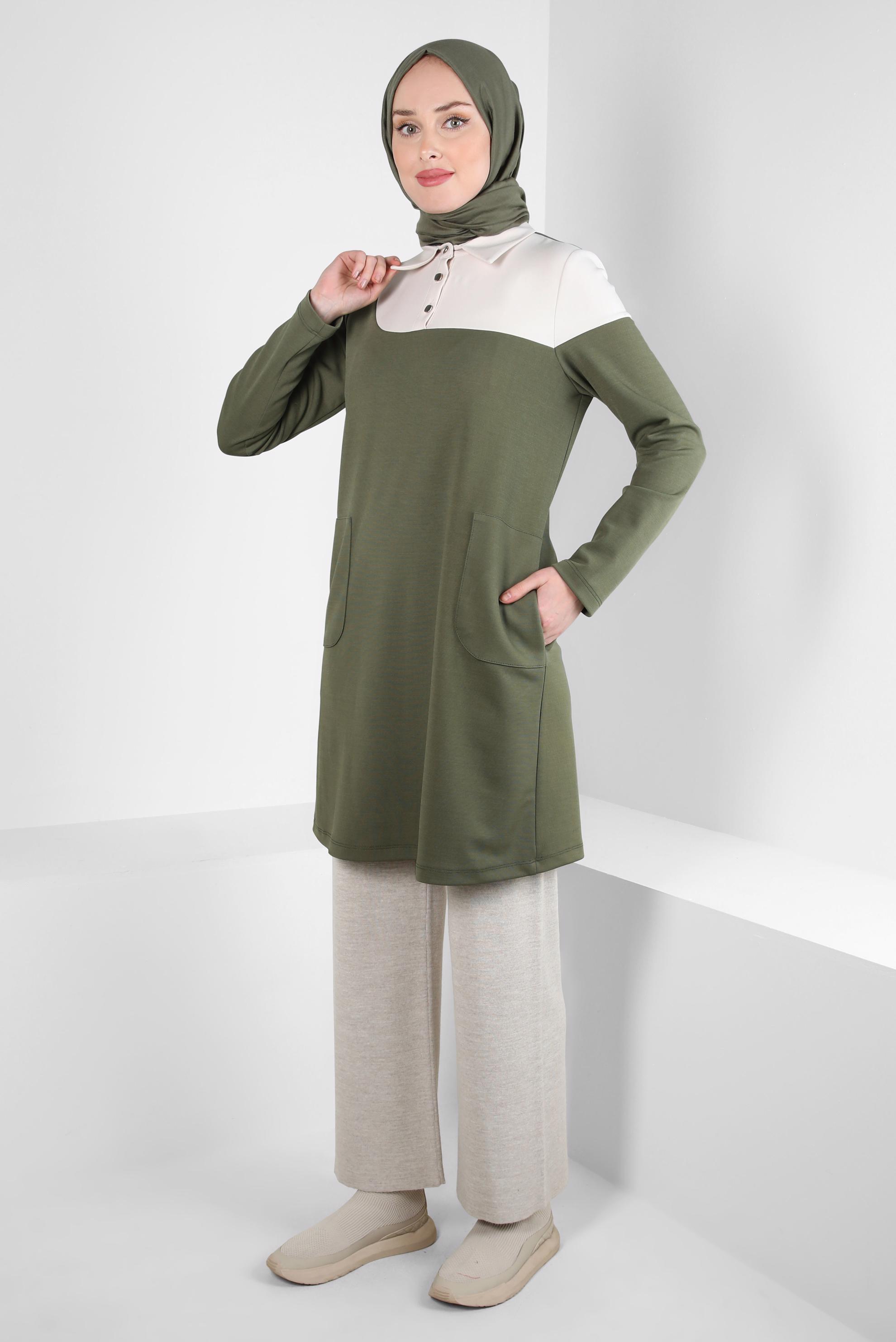 Tesettür giyim HAKİ İKİ RENKLİ TUNİK 44268