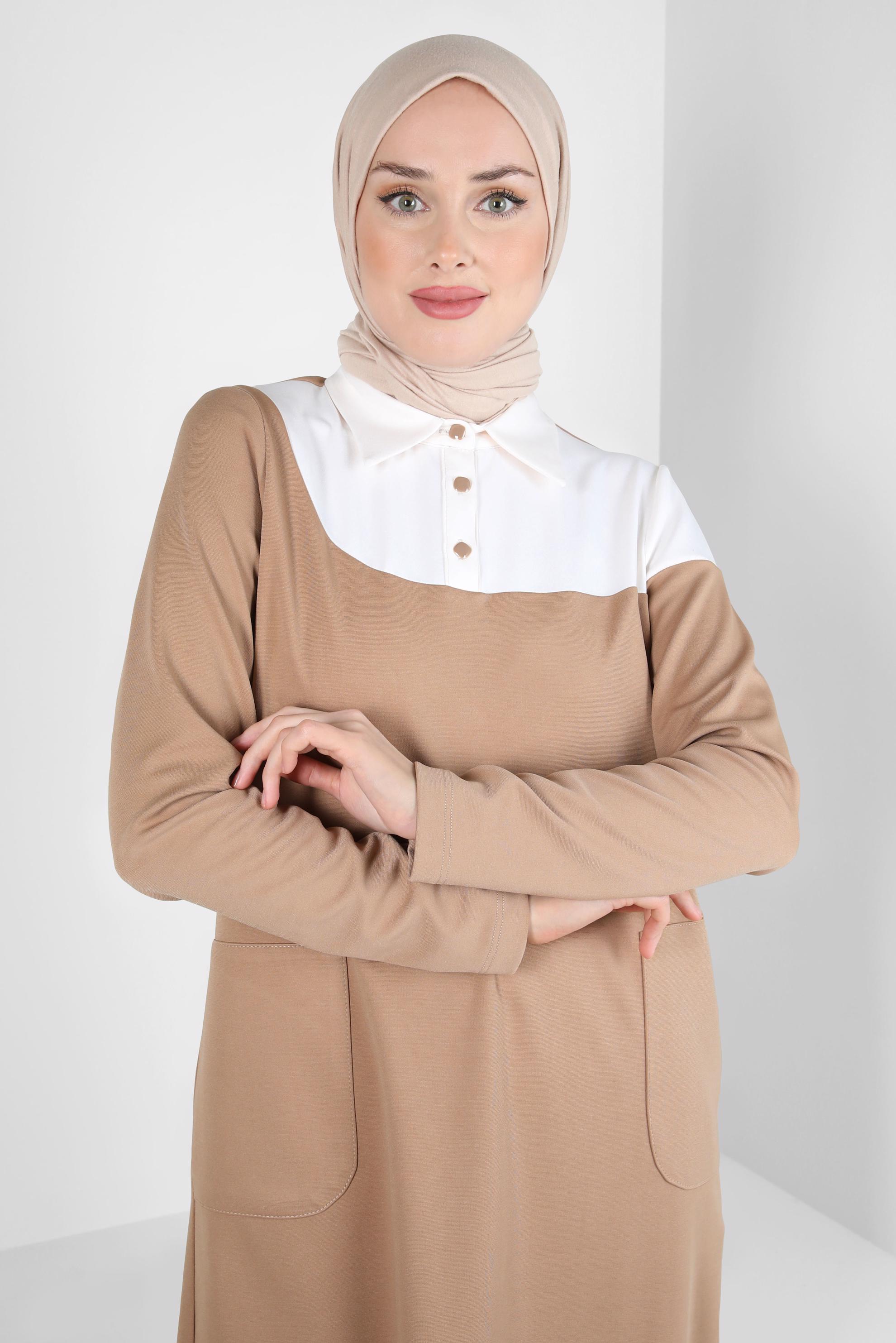 Tesettür giyim BEJ İKİ RENKLİ TUNİK 44268