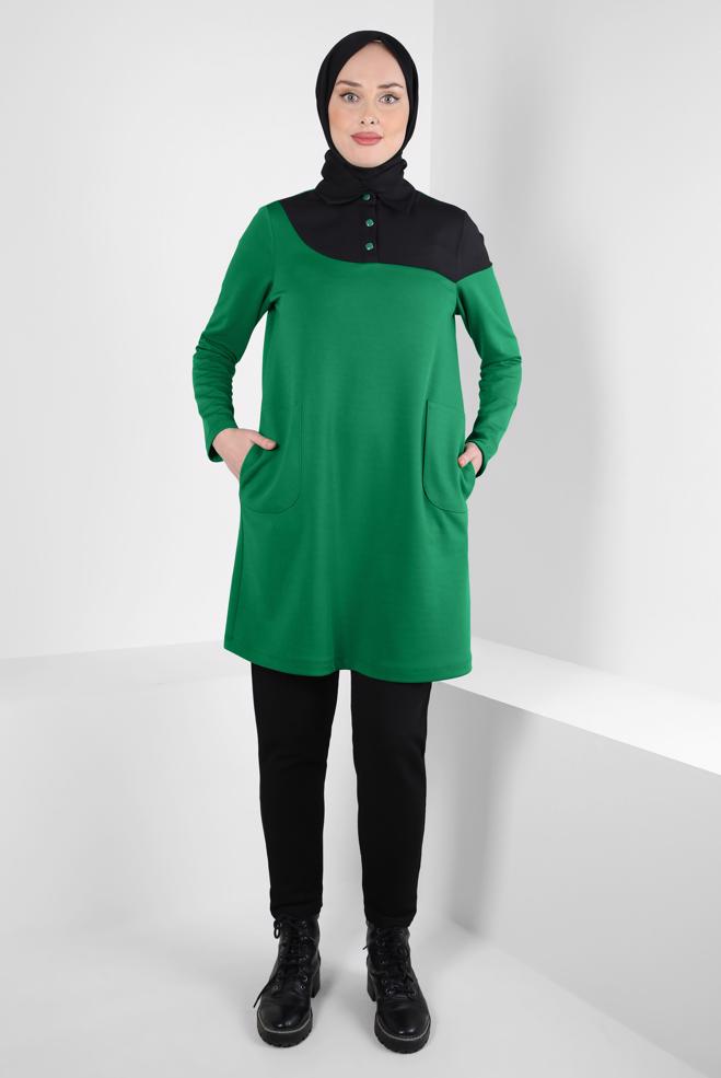 Hijab clothing GREEN DOUBLE COLORED TUNIC 44268 - ALVİNA