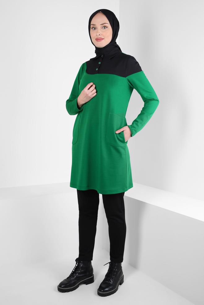 Hijab clothing GREEN DOUBLE COLORED TUNIC 44268 - ALVİNA