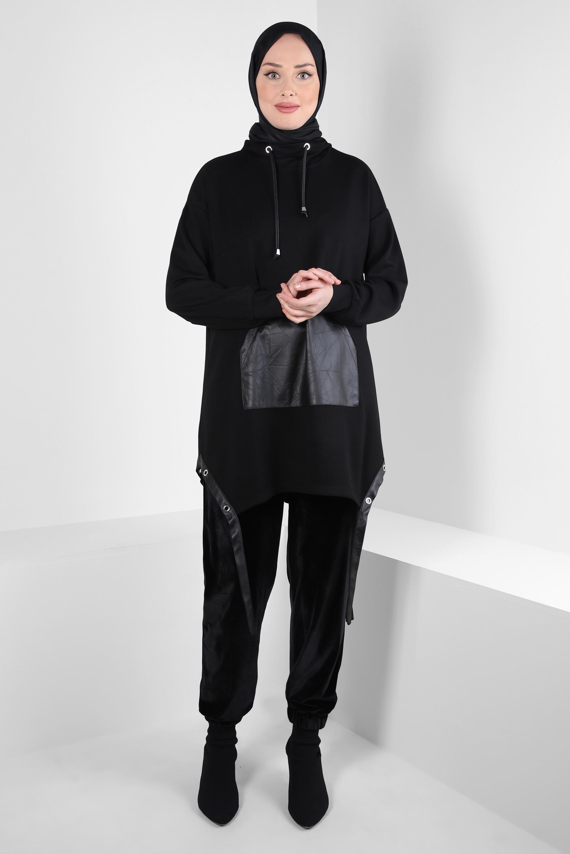 Hijab clothing BLACK HOODED TUNIC 44290