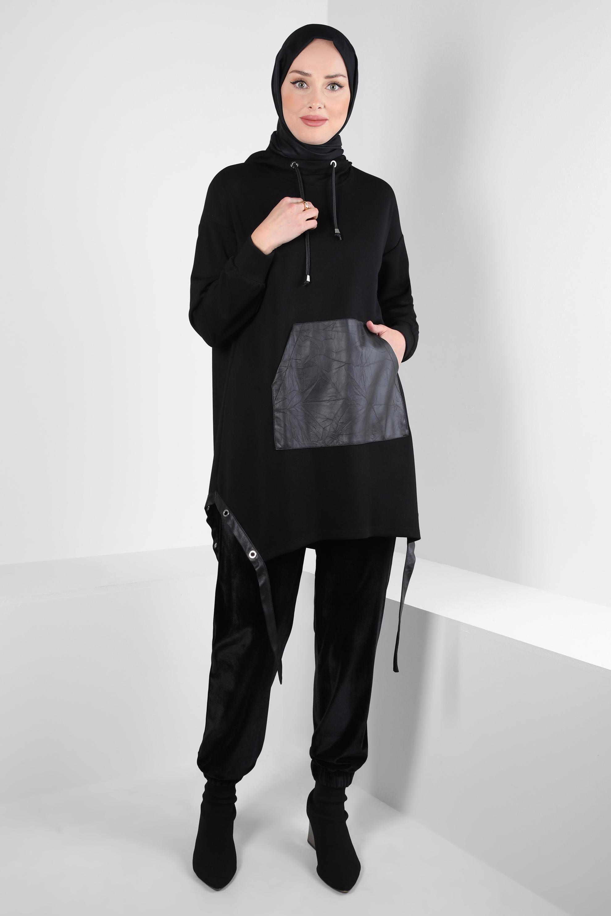 Hijab clothing BLACK HOODED TUNIC 44290