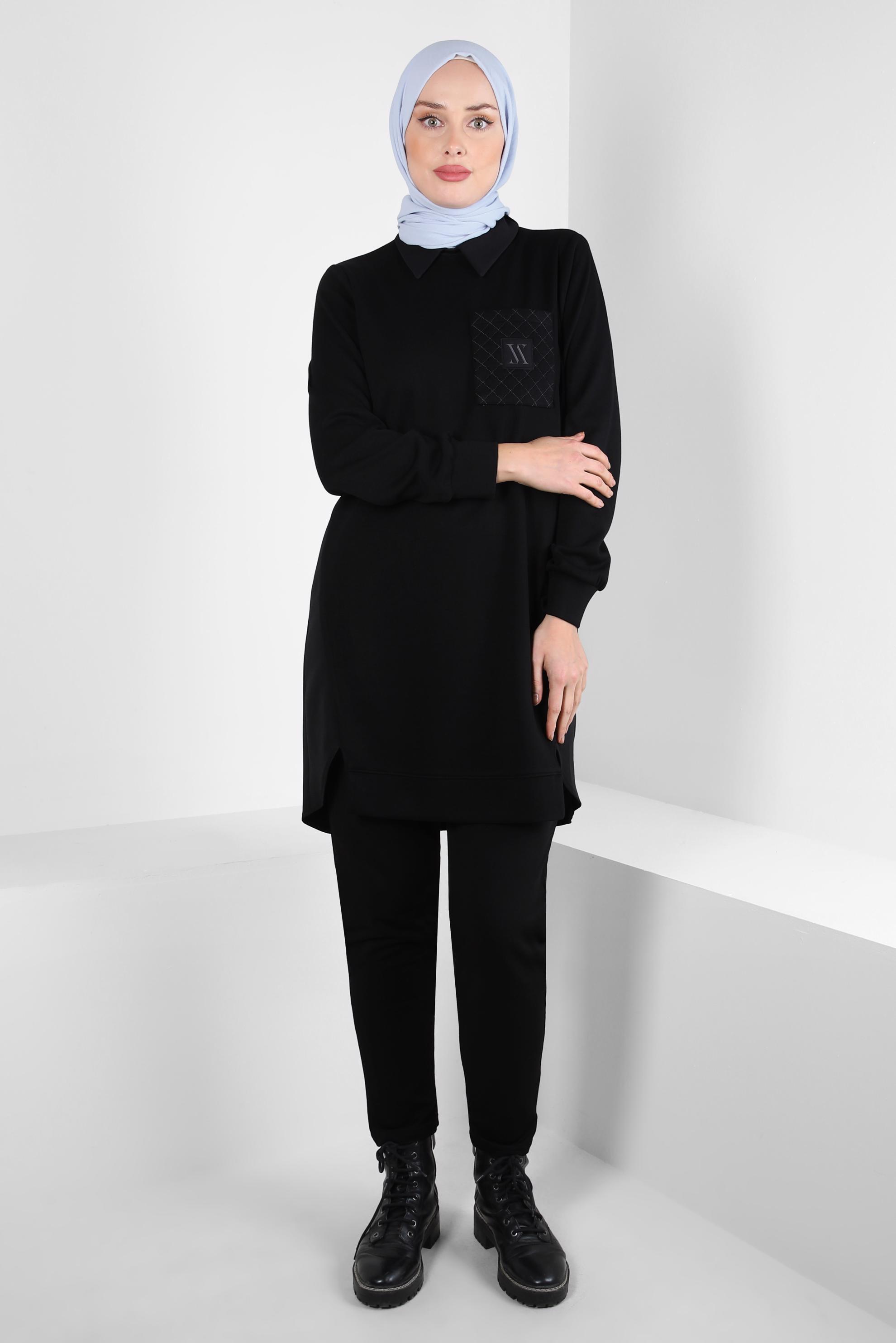 Tesettür giyim SİYAH CEP DETAYLI TUNİK 44291