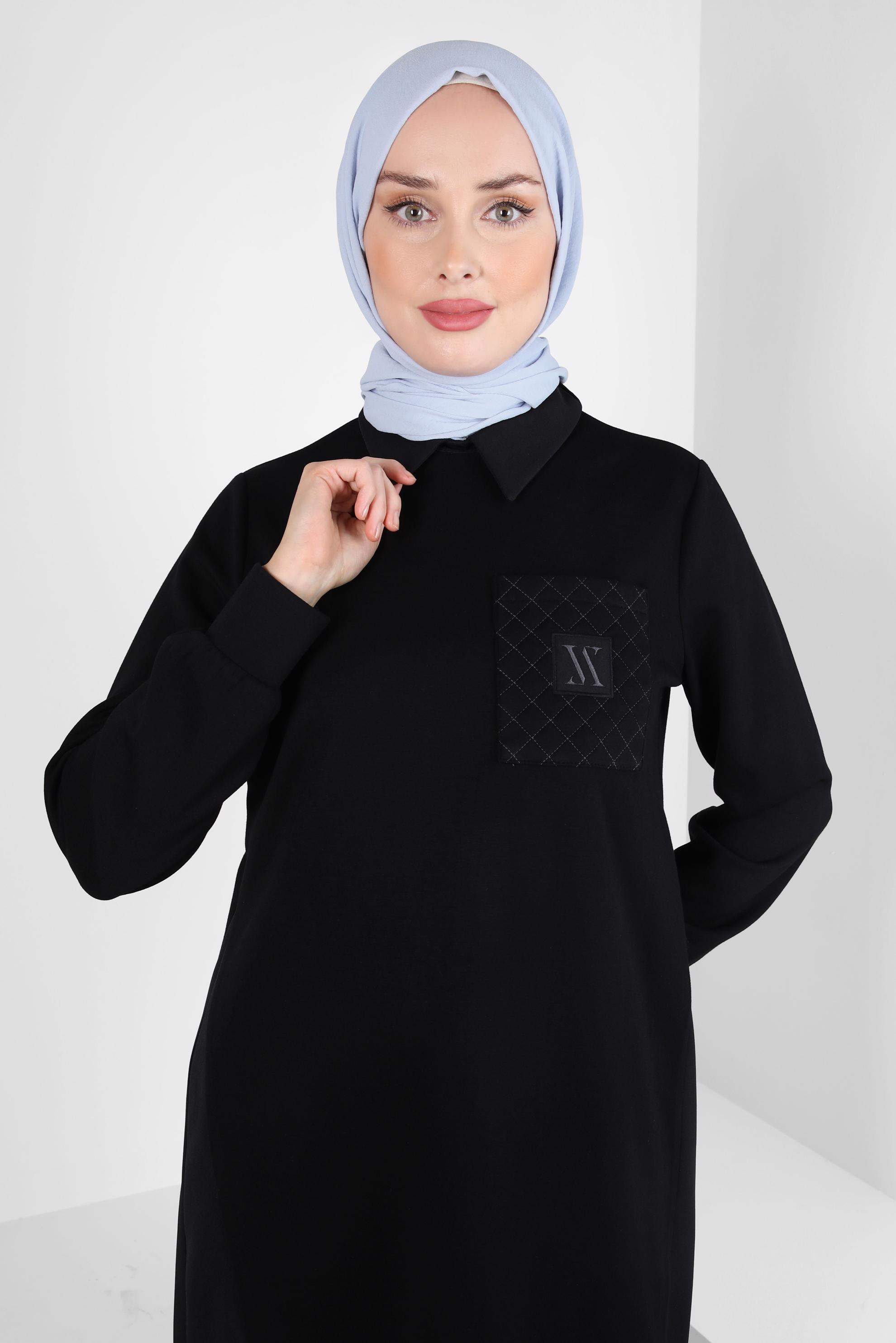 Tesettür giyim SİYAH CEP DETAYLI TUNİK 44291