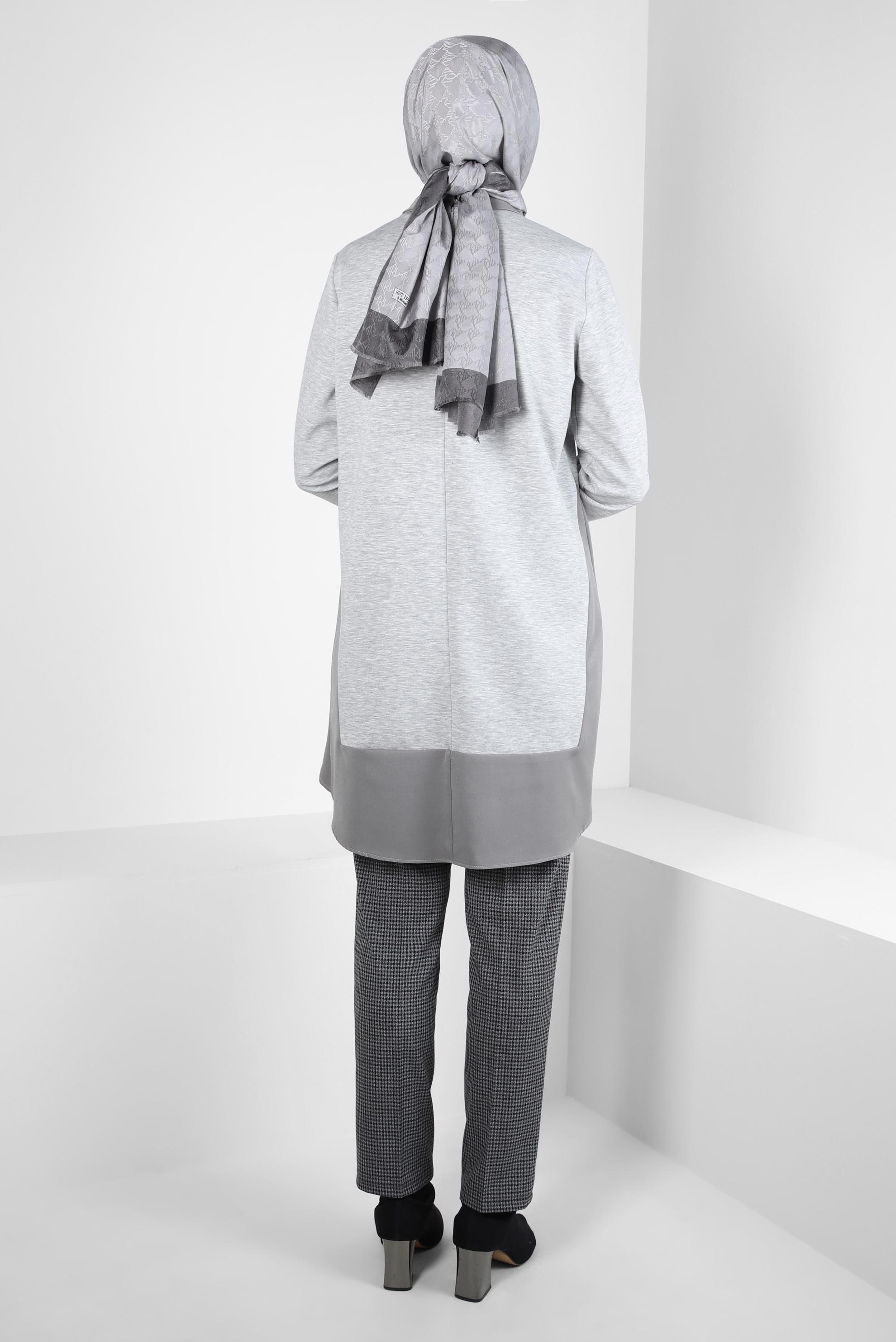 Tesettür giyim GRİ CEP DETAYLI TUNİK 44291