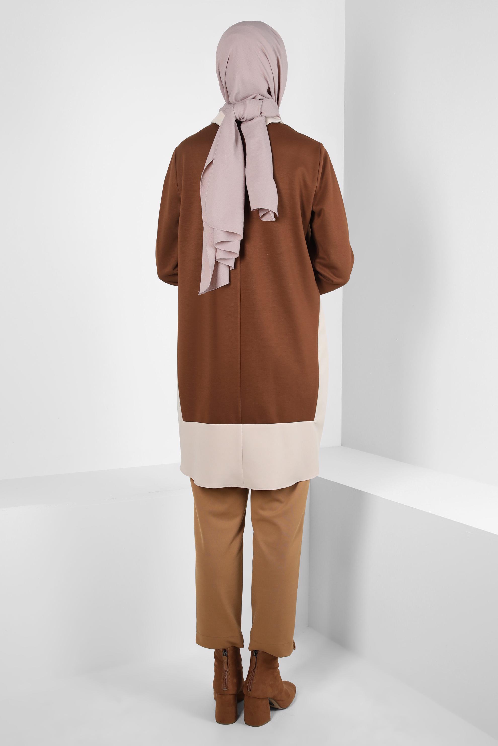 Tesettür giyim KAHVE CEP DETAYLI TUNİK 44291