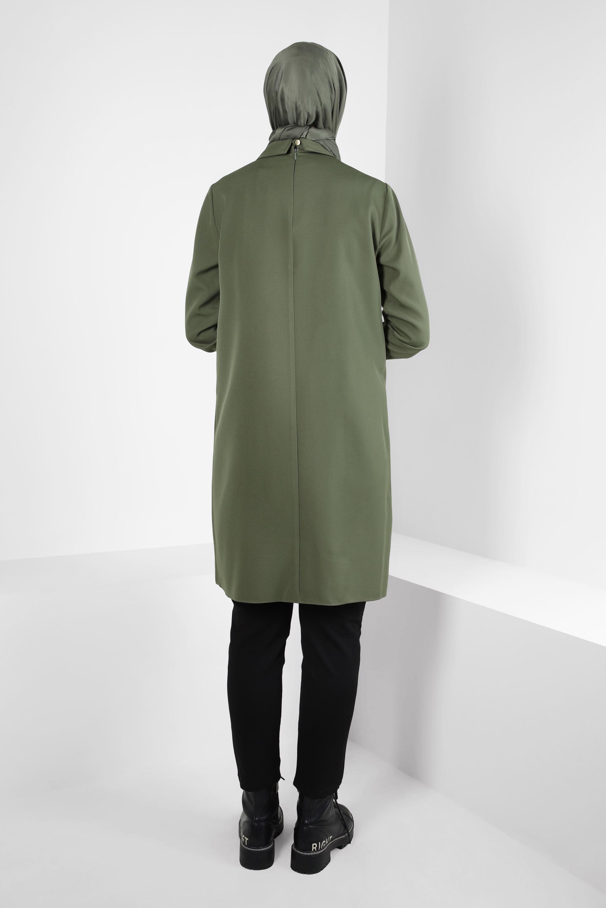 Tesettür giyim HAKİ KUŞGÖZÜ DETAYLI TUNİK 44292