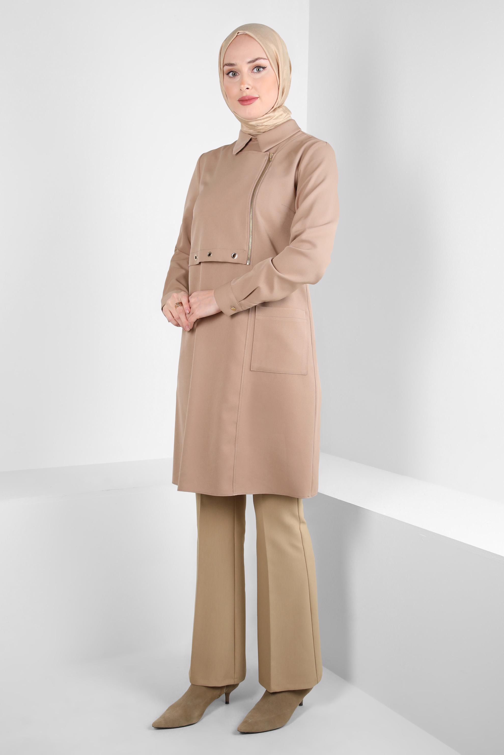 Tesettür giyim KAHVE KUŞGÖZÜ DETAYLI TUNİK 44292