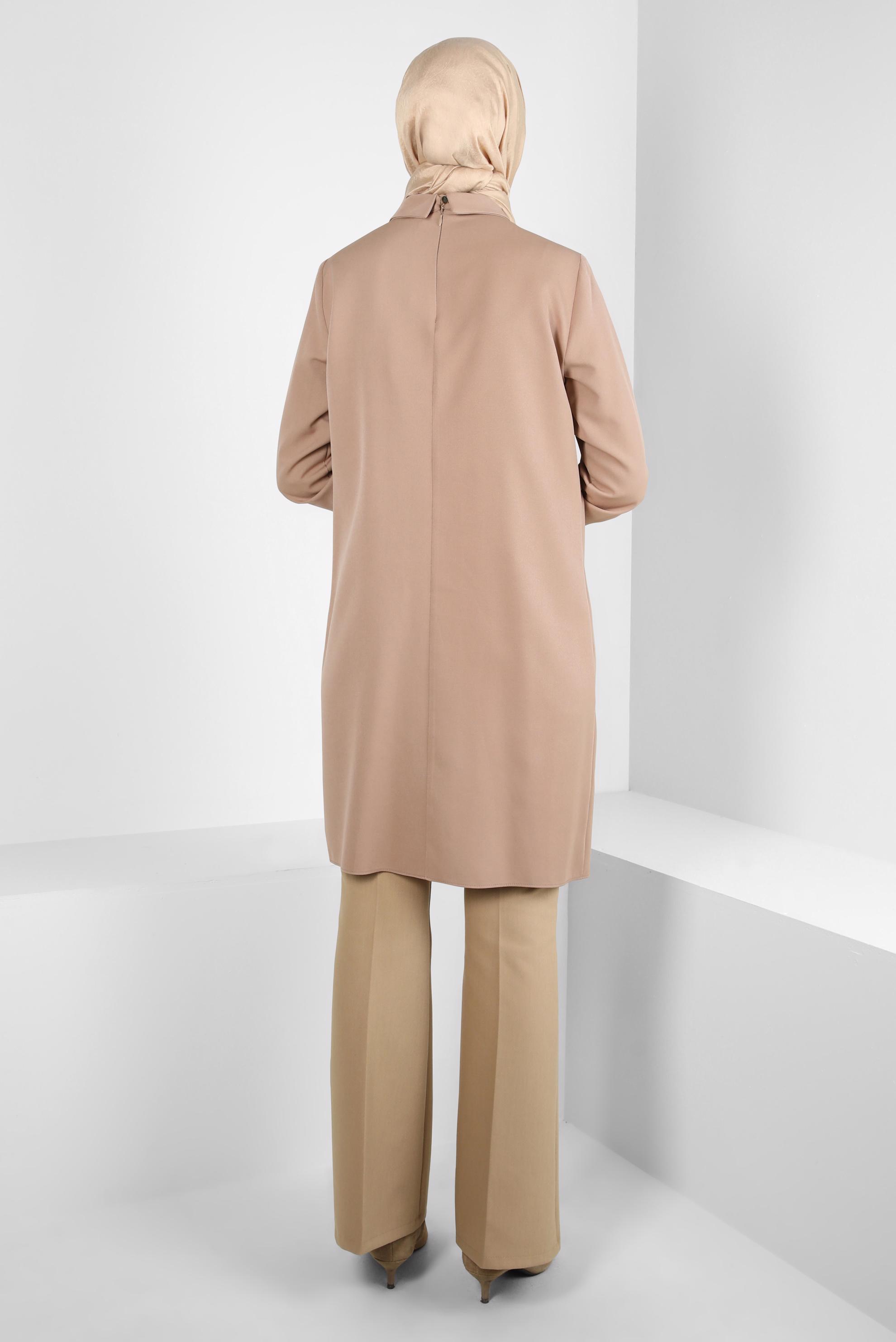 Tesettür giyim KAHVE KUŞGÖZÜ DETAYLI TUNİK 44292