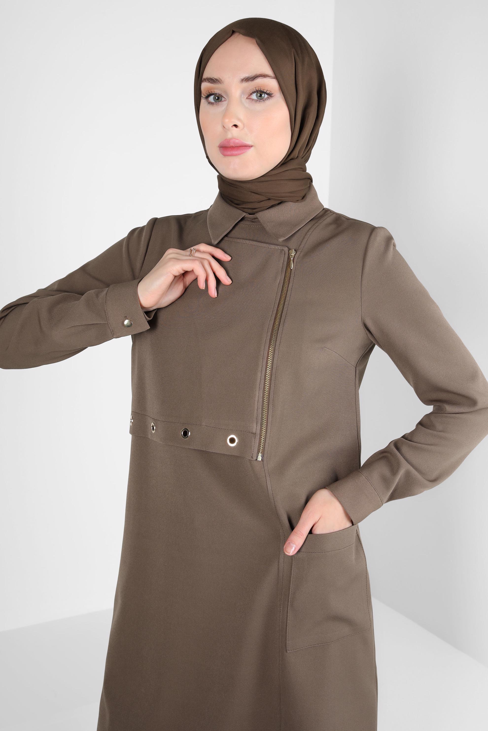 Tesettür giyim VİZON KUŞGÖZÜ DETAYLI TUNİK 44292