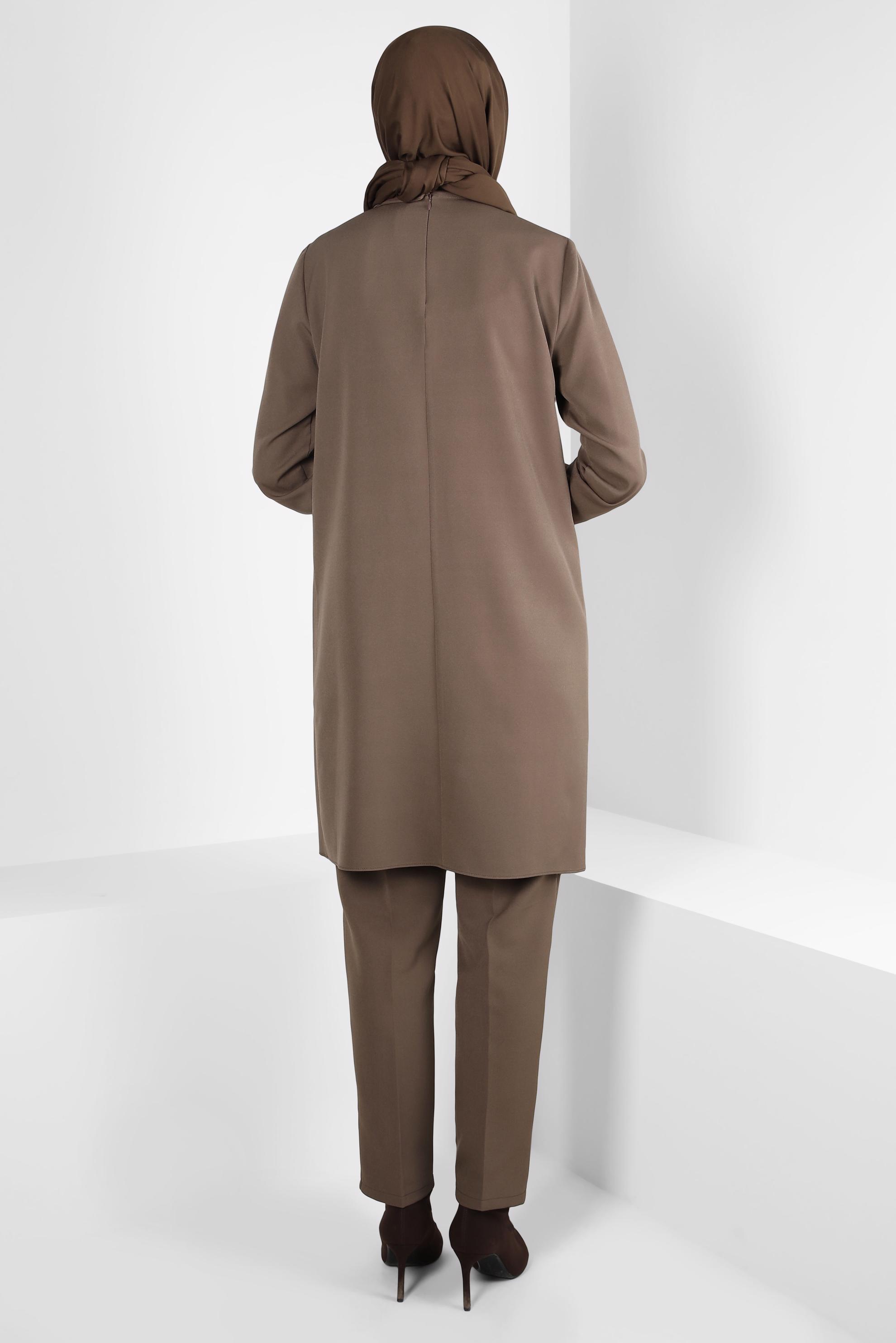 Tesettür giyim VİZON KUŞGÖZÜ DETAYLI TUNİK 44292