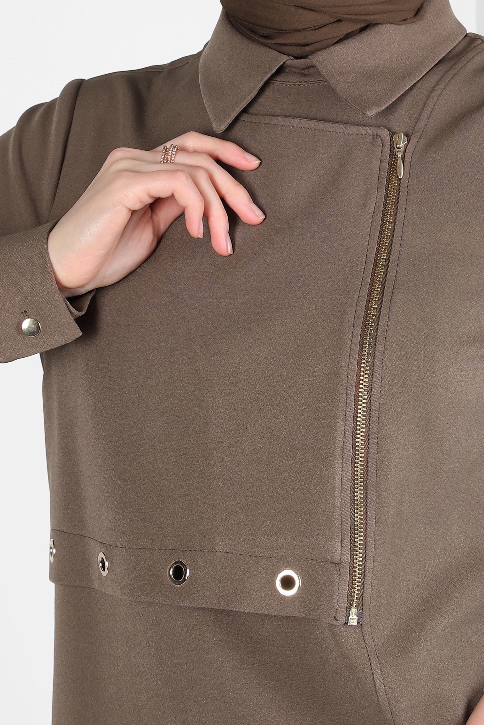 Tesettür giyim VİZON KUŞGÖZÜ DETAYLI TUNİK 44292