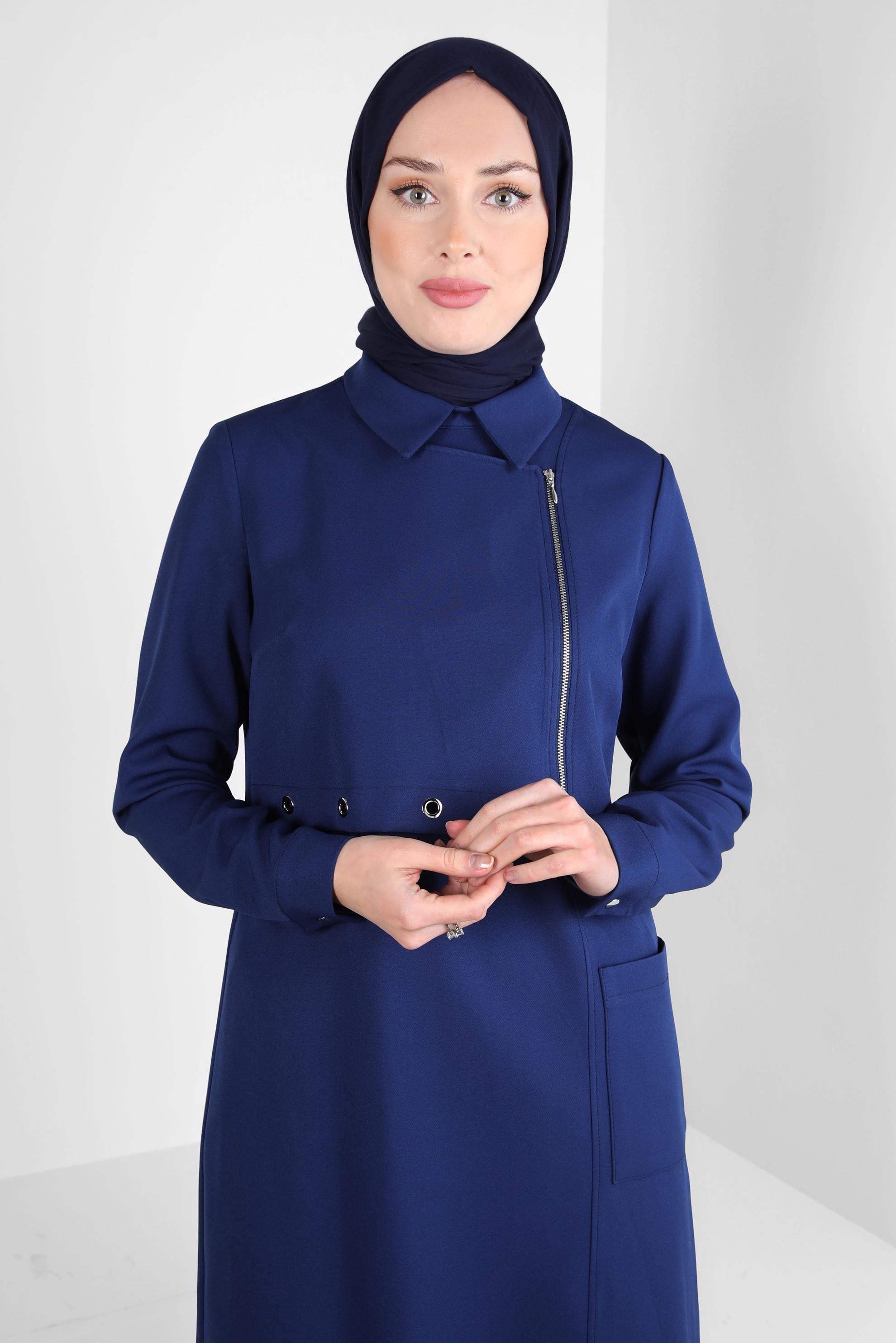 Tesettür giyim LACİVERT KUŞGÖZÜ DETAYLI TUNİK 44292
