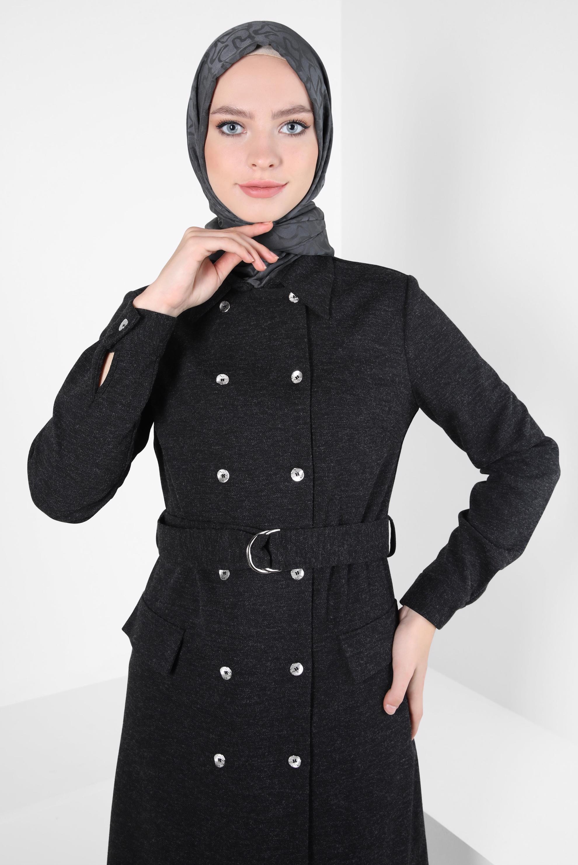 Tesettür giyim SİYAH KEMERLİ TUNİK 44295