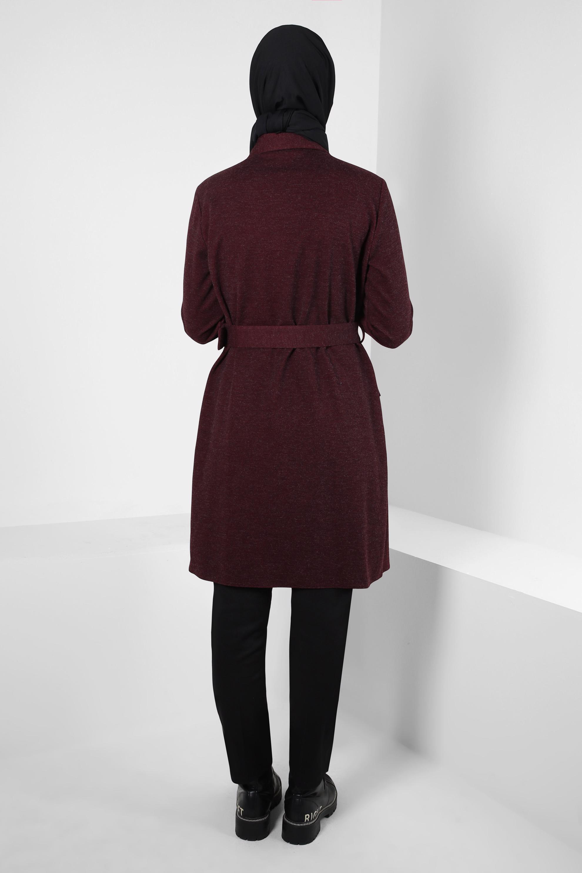 Tesettür giyim BORDO KEMERLİ TUNİK 44295