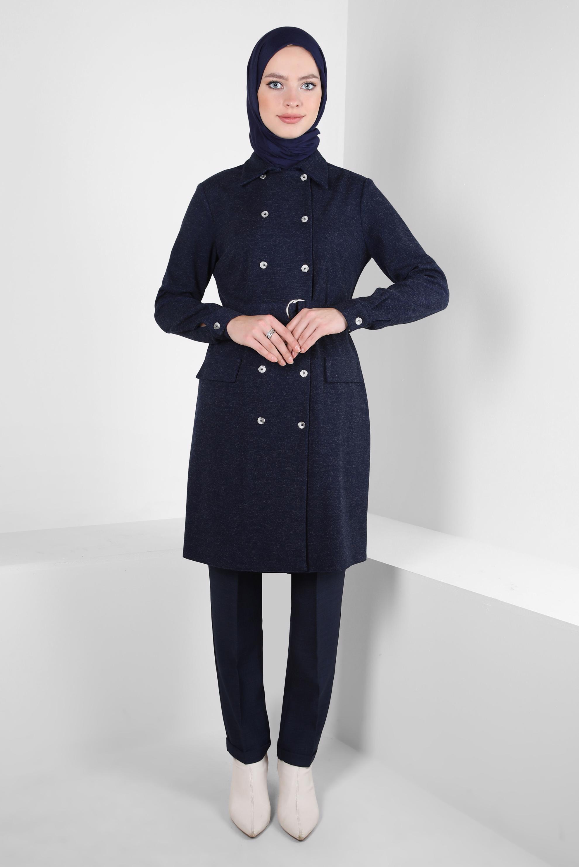 Tesettür giyim LACİVERT KEMERLİ TUNİK 44295