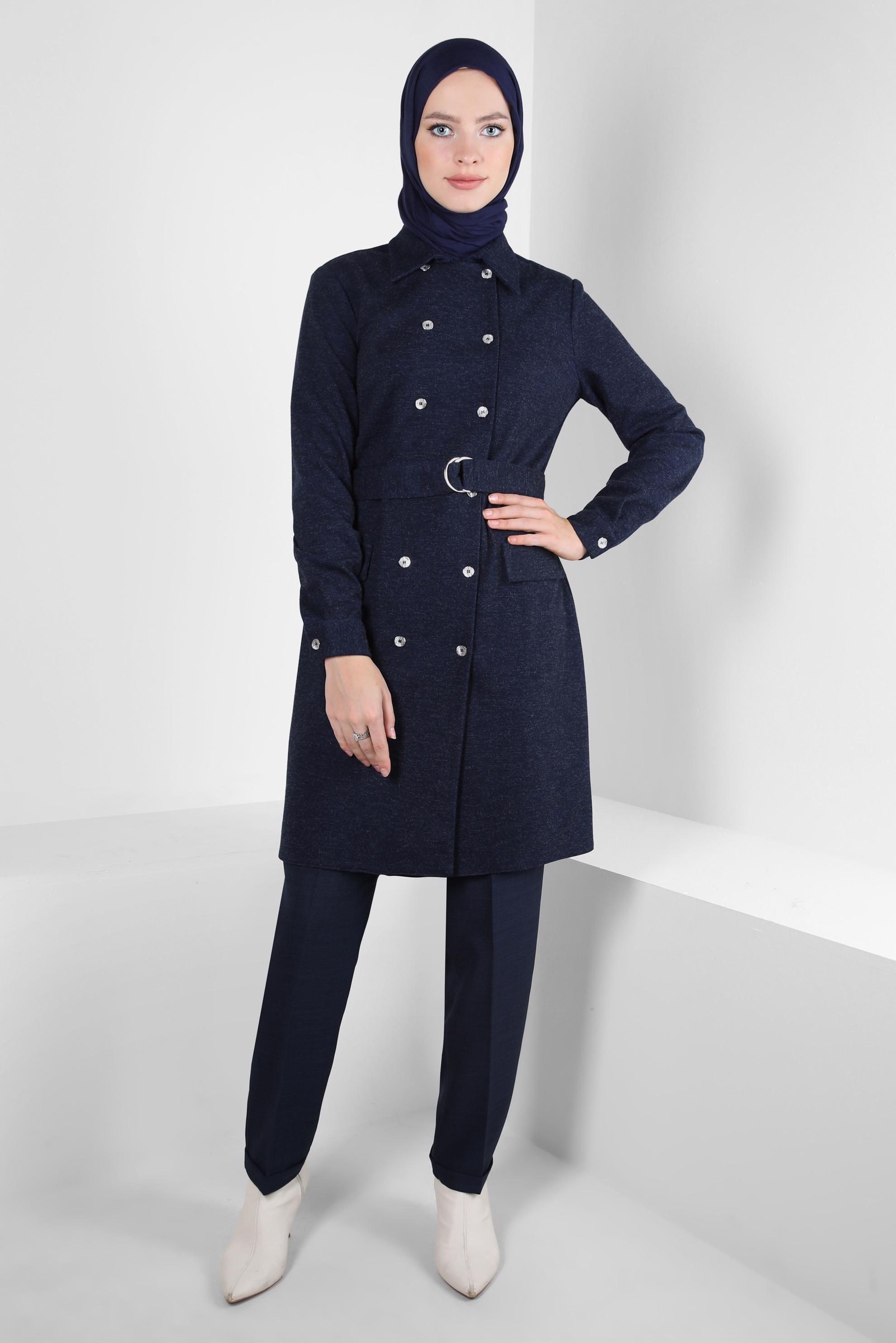 Tesettür giyim LACİVERT KEMERLİ TUNİK 44295
